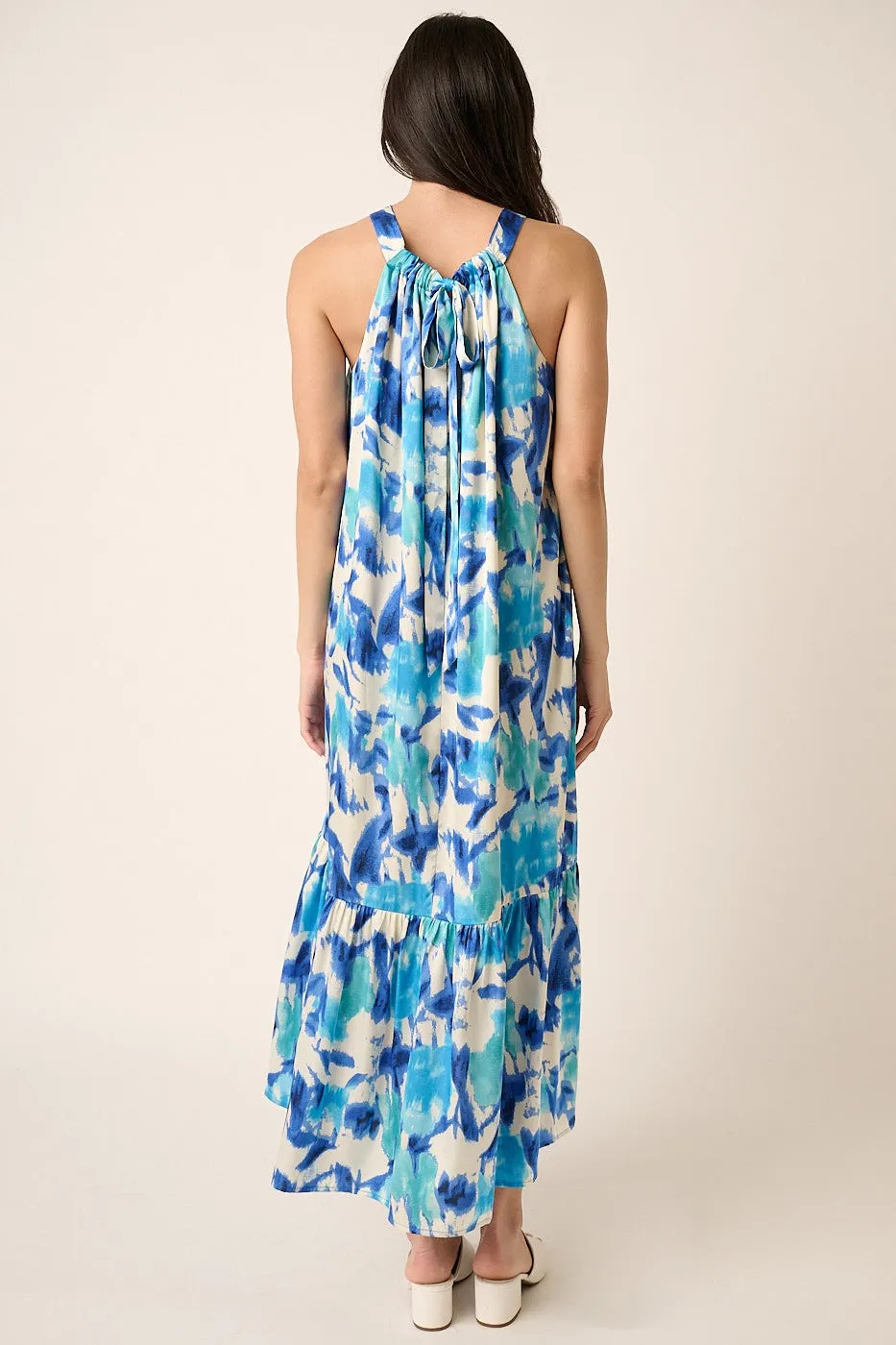 Blue Watercolor Print Satin Midi Dress sold by Pinkblush product image thumbnail 4