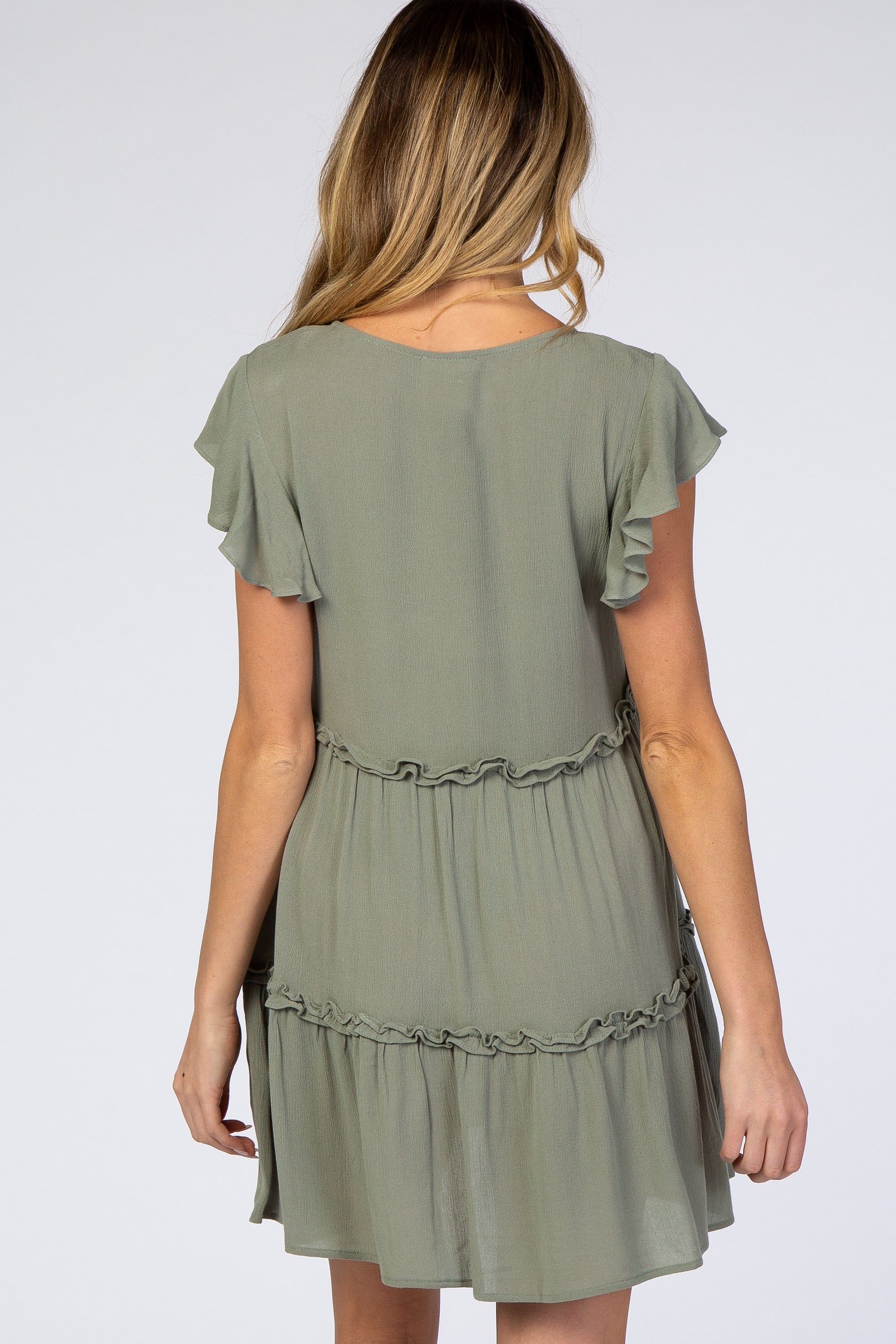 Sage Green Ruffle Maternity Mini Dress sold by Pinkblush product image thumbnail 4