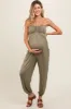 Light Olive Halter Cinched Maternity Jumpsuit sold by Pinkblush