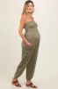Light Olive Halter Cinched Maternity Jumpsuit sold by Pinkblush
