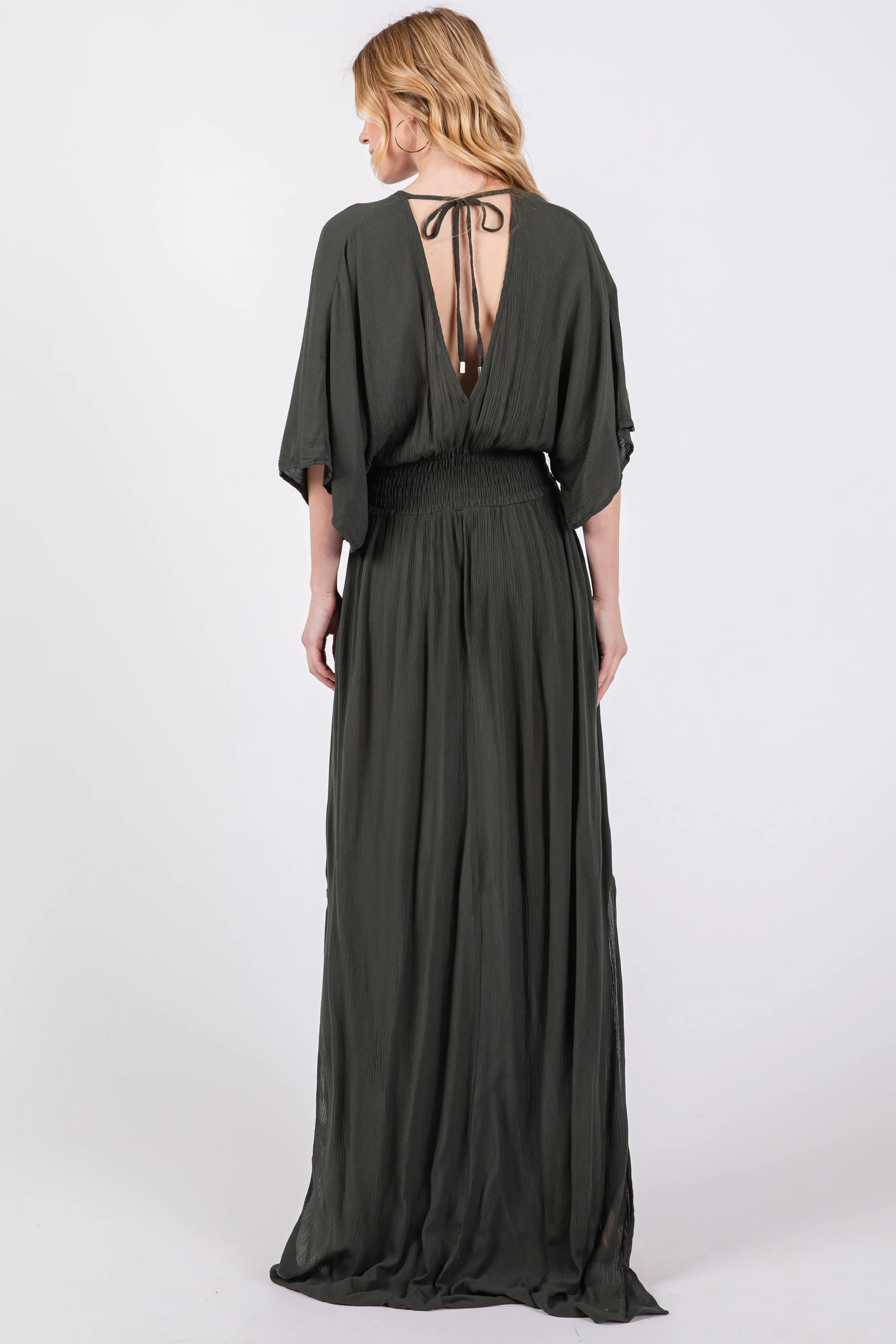Olive Lightweight Deep V-Neck Maxi Dress sold by Pinkblush product image thumbnail 3