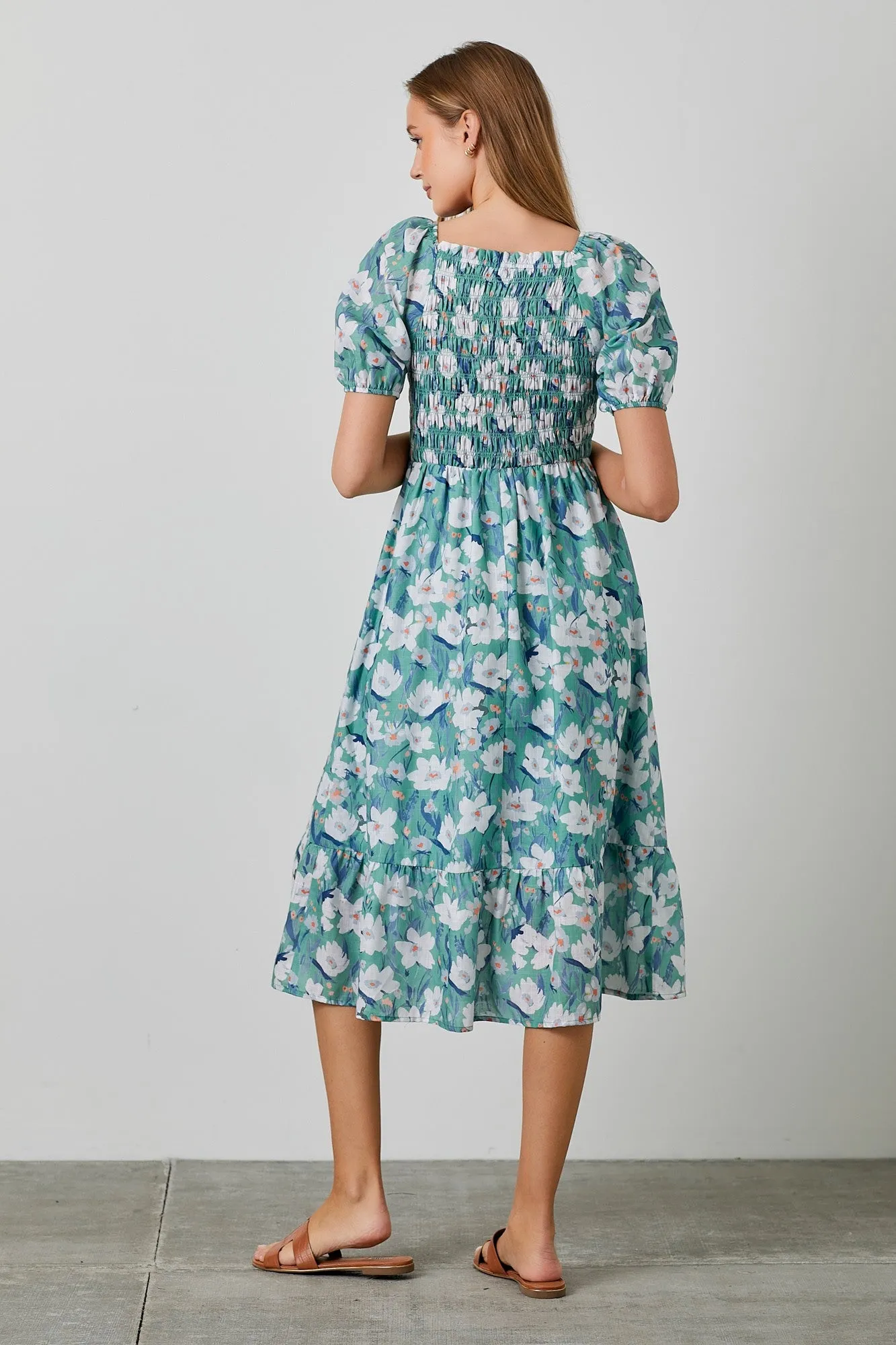 Jade Floral Smocked Midi Dress sold by Pinkblush product image thumbnail 3