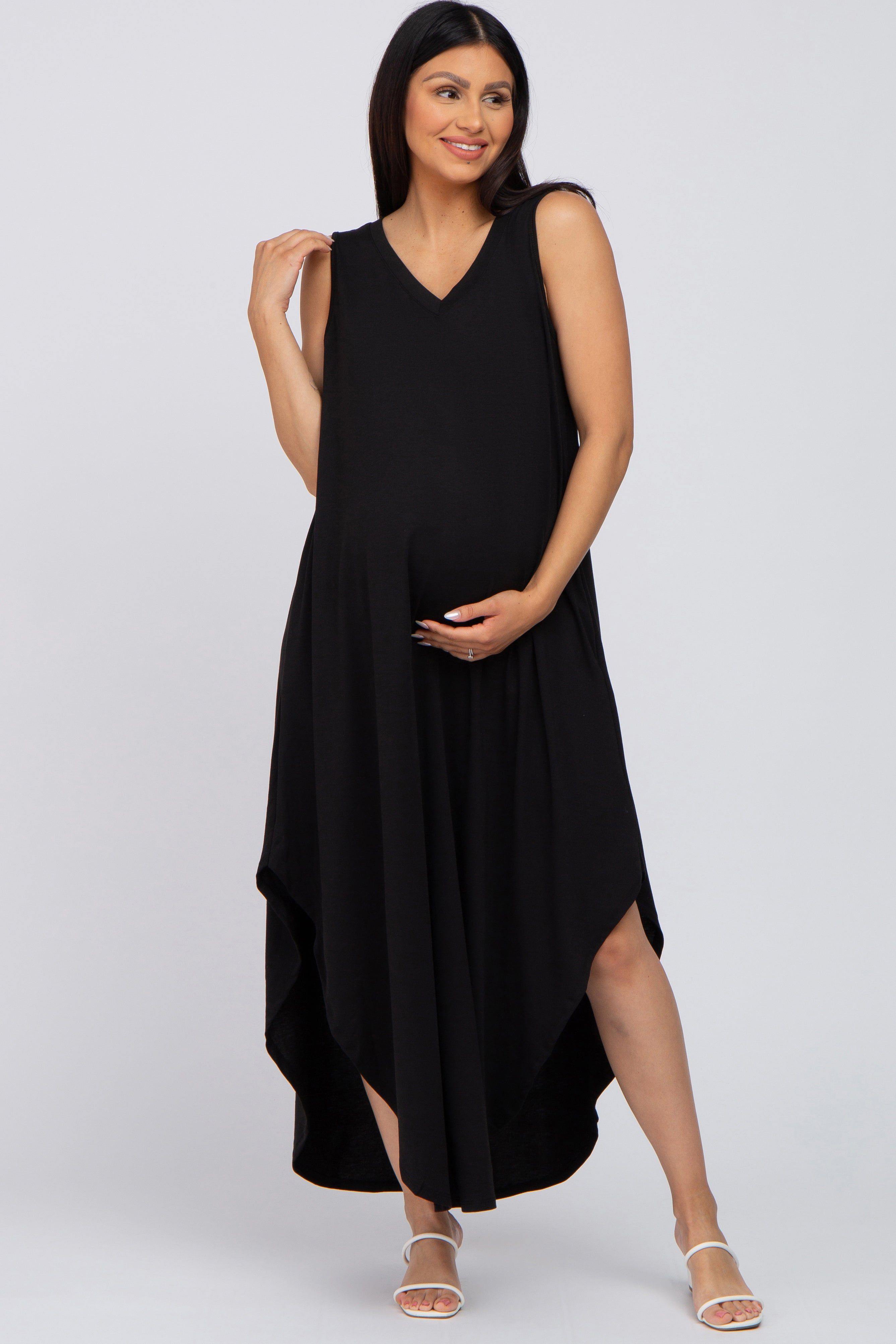 Black V-Neck Basic Maternity Maxi Dress sold by Pinkblush