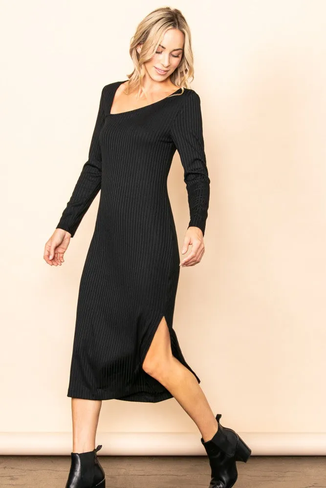 Black Ribbed Side Slit Midi Dress sold by Pinkblush product image thumbnail 2