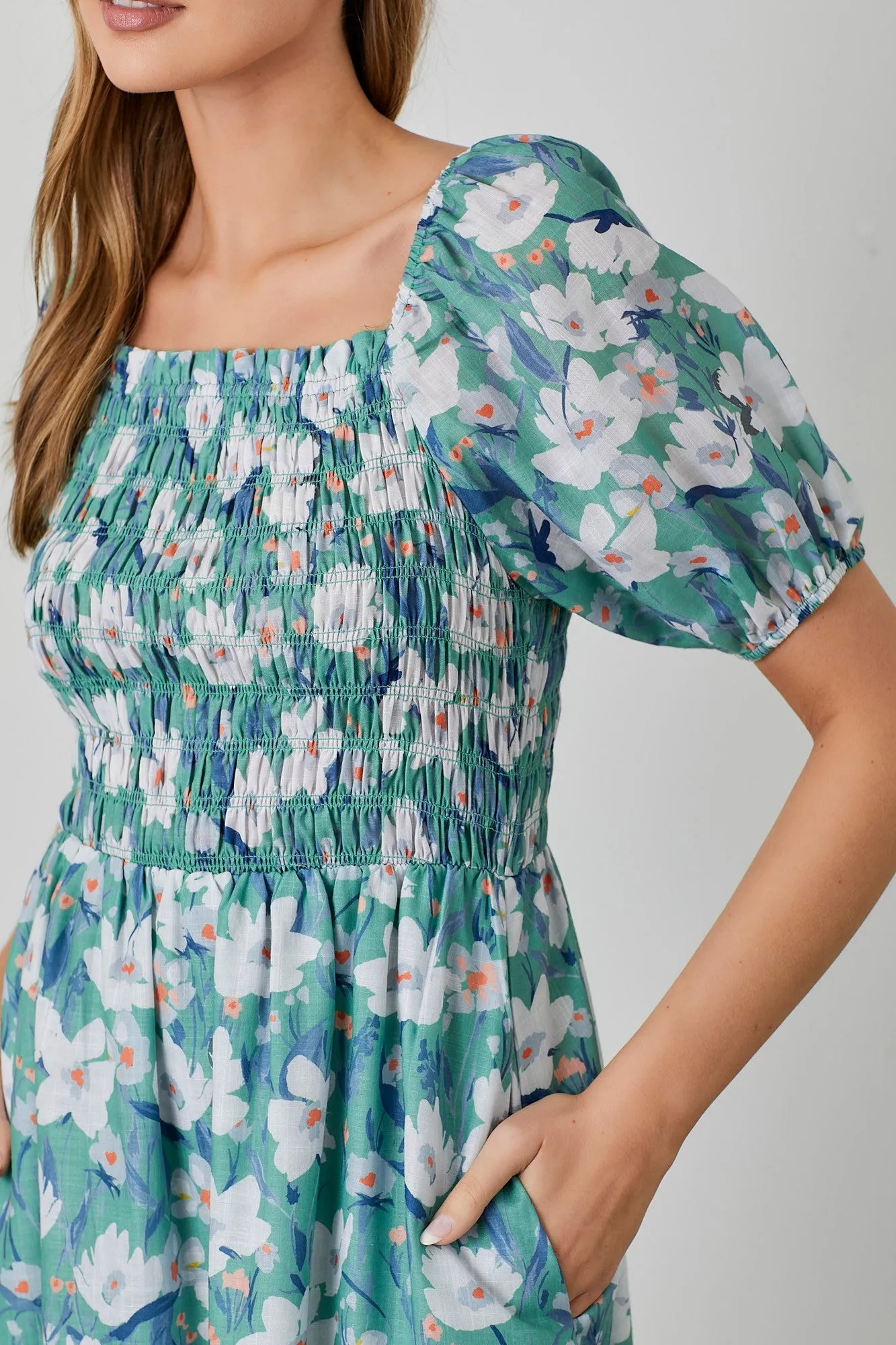 Jade Floral Smocked Midi Dress sold by Pinkblush product image thumbnail 4