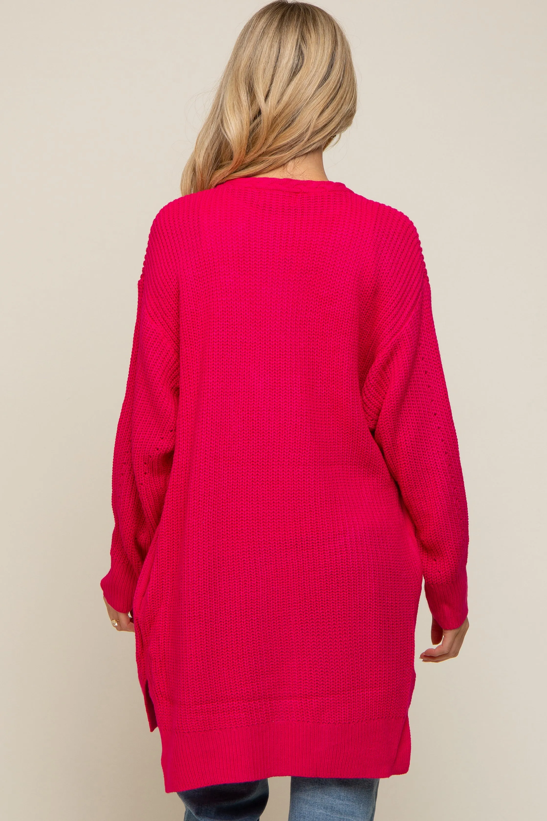Fuchsia Cable Knit Accent Maternity Cardigan sold by Pinkblush product image thumbnail 4