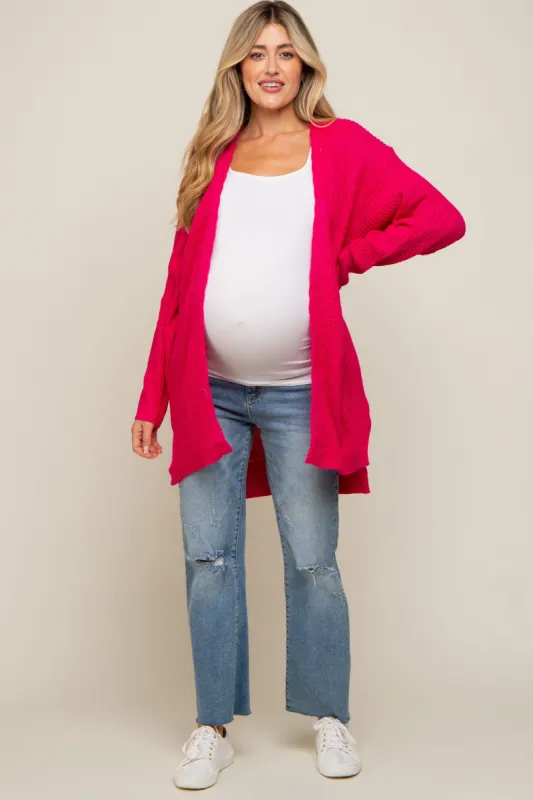 Fuchsia Cable Knit Accent Maternity Cardigan sold by Pinkblush