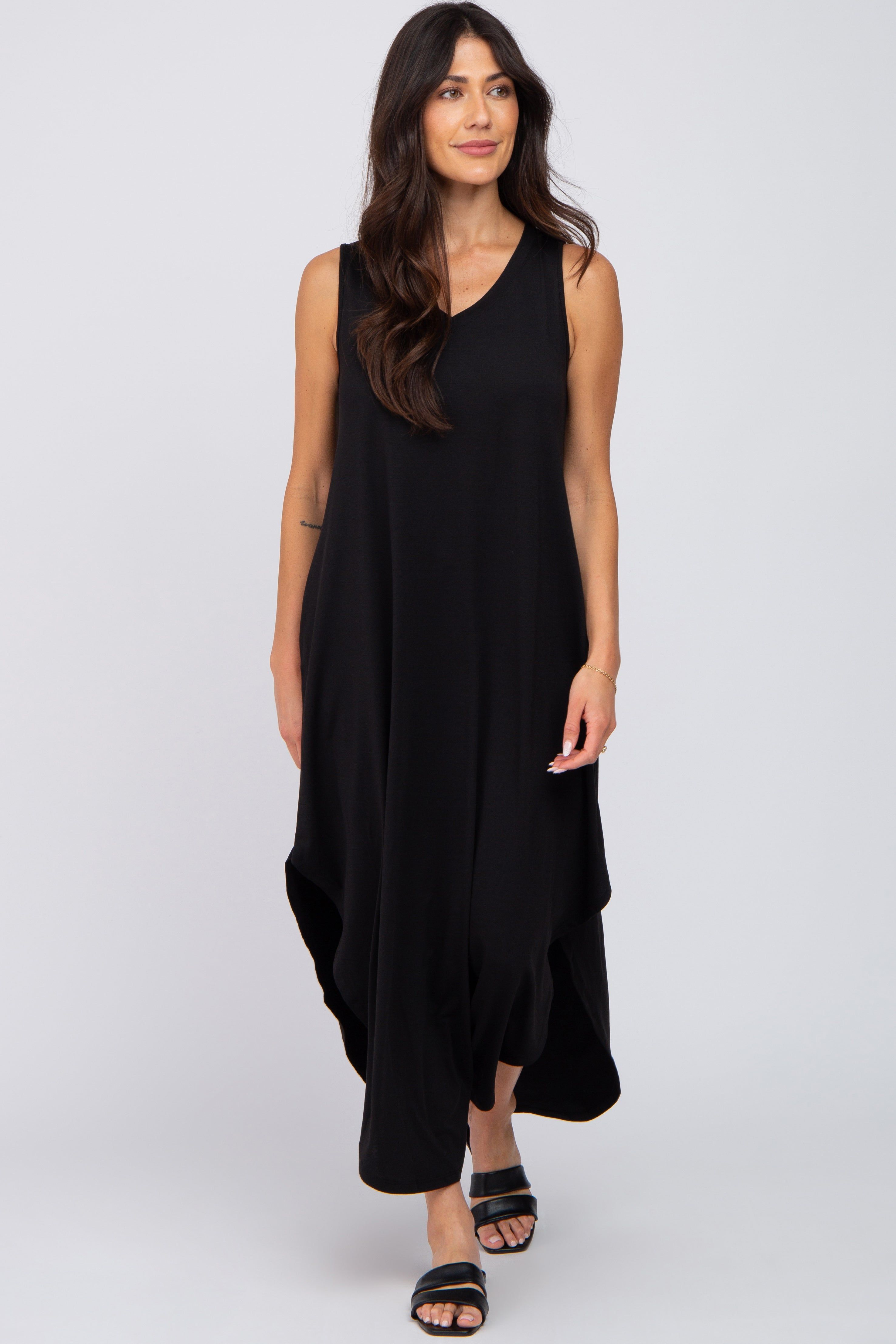 Black V-Neck Basic Maternity Maxi Dress sold by Pinkblush product image thumbnail 5
