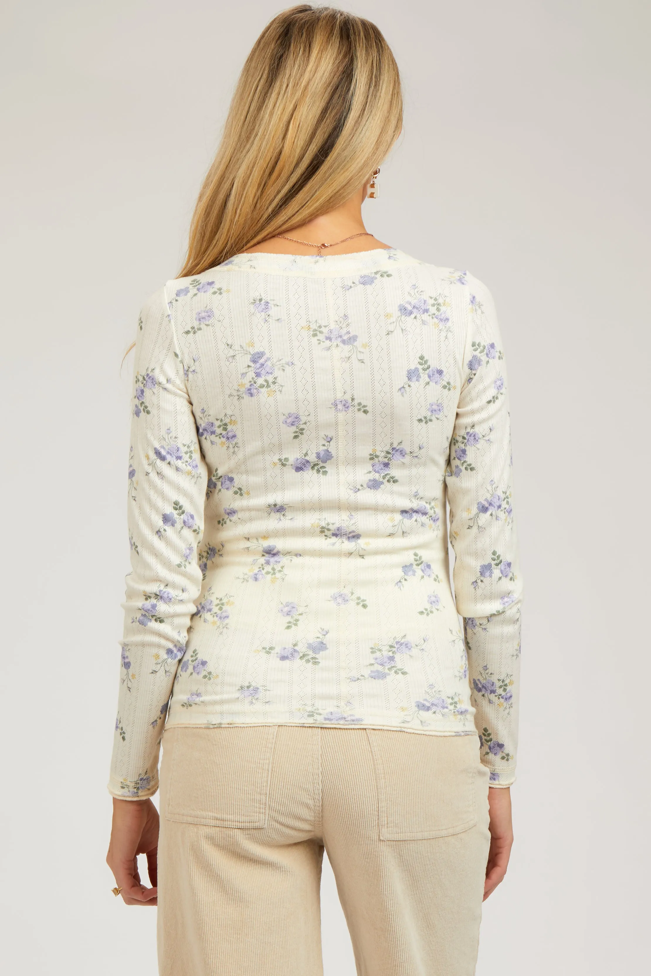 Light Blue Floral Long Sleeve Henley Maternity Top sold by Pinkblush product image thumbnail 3