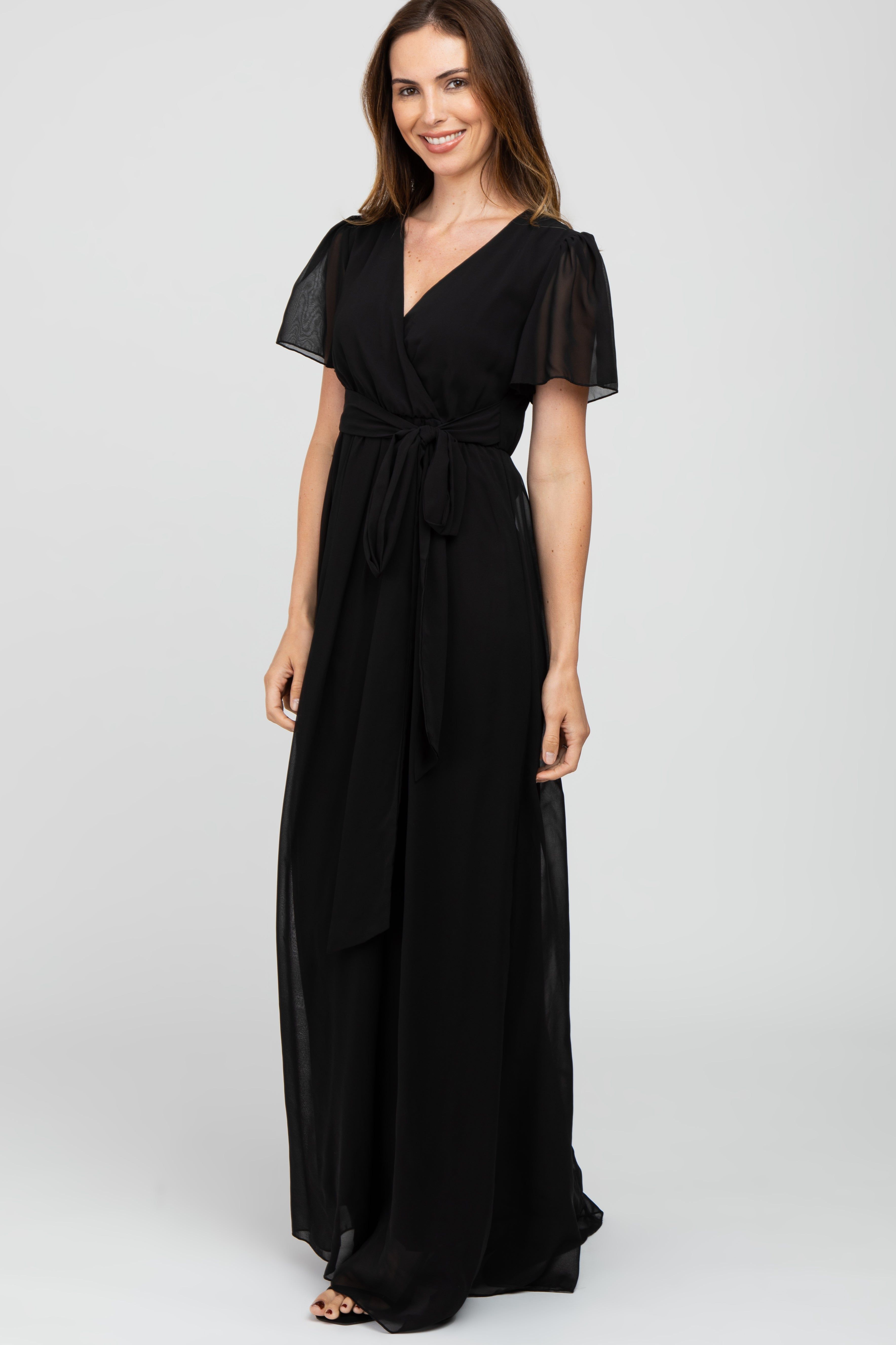 Black Chiffon Short Sleeve Maxi Dress sold by Pinkblush product image thumbnail 2
