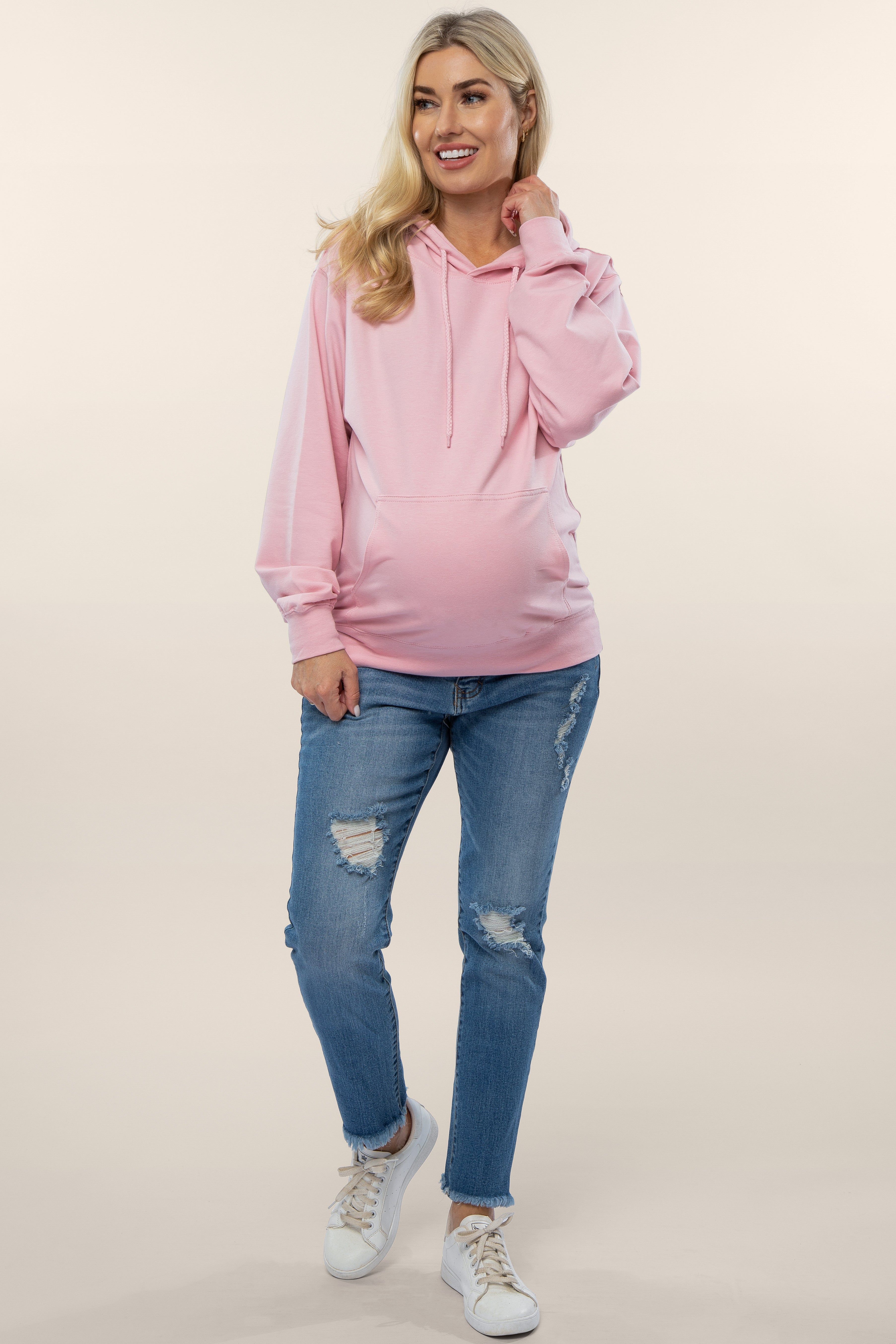 Light Pink Basic Hooded Maternity Sweatshirt sold by Pinkblush product image thumbnail 4