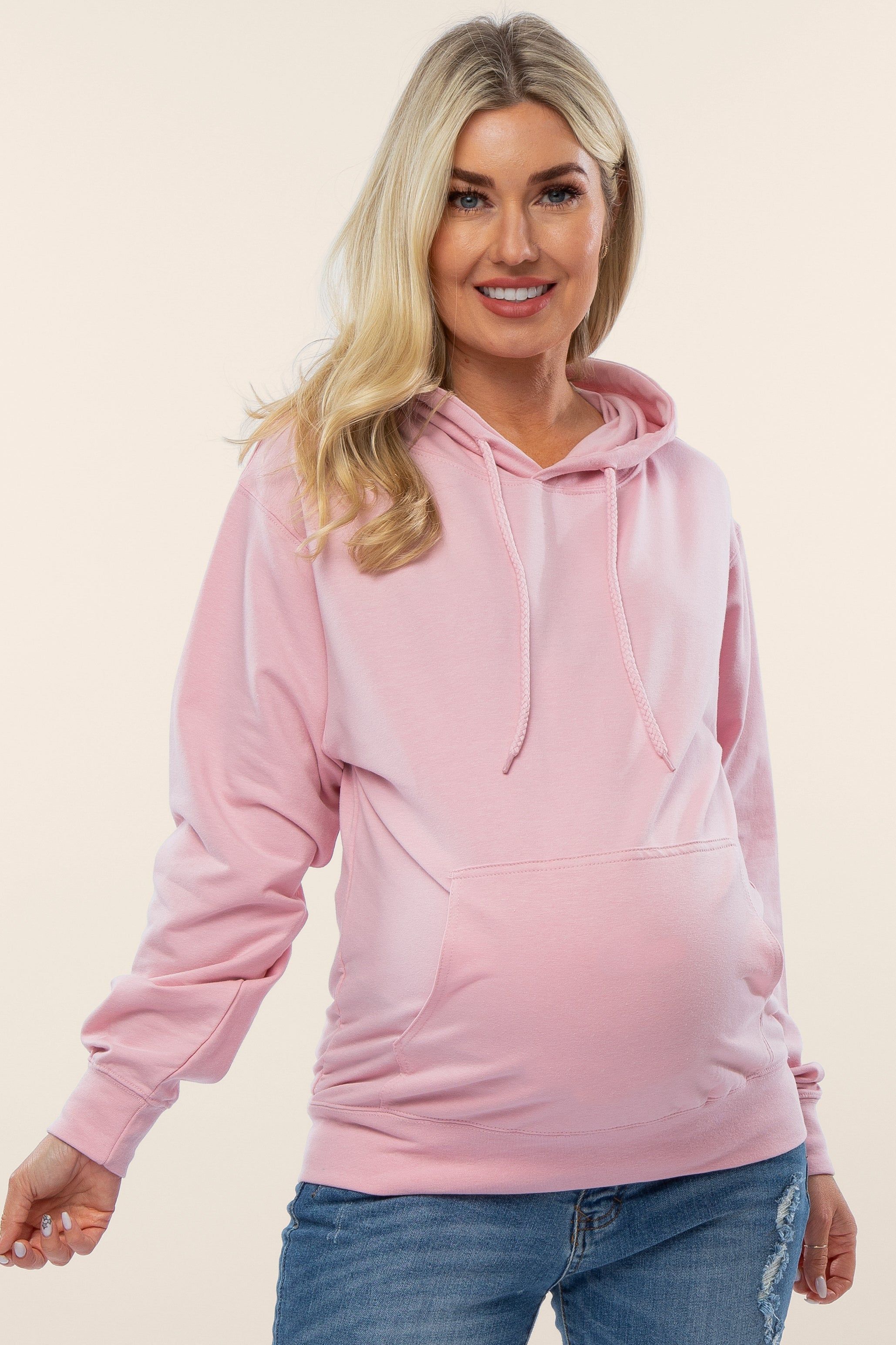 Light Pink Basic Hooded Maternity Sweatshirt sold by Pinkblush