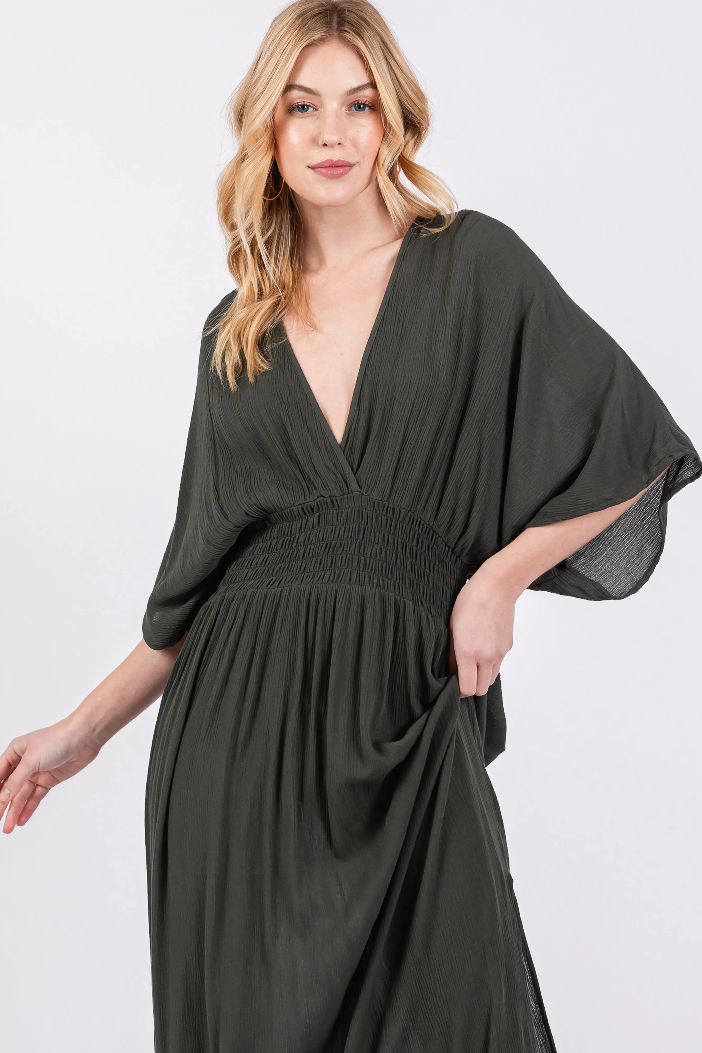 Olive Lightweight Deep V-Neck Maxi Dress sold by Pinkblush product image thumbnail 4