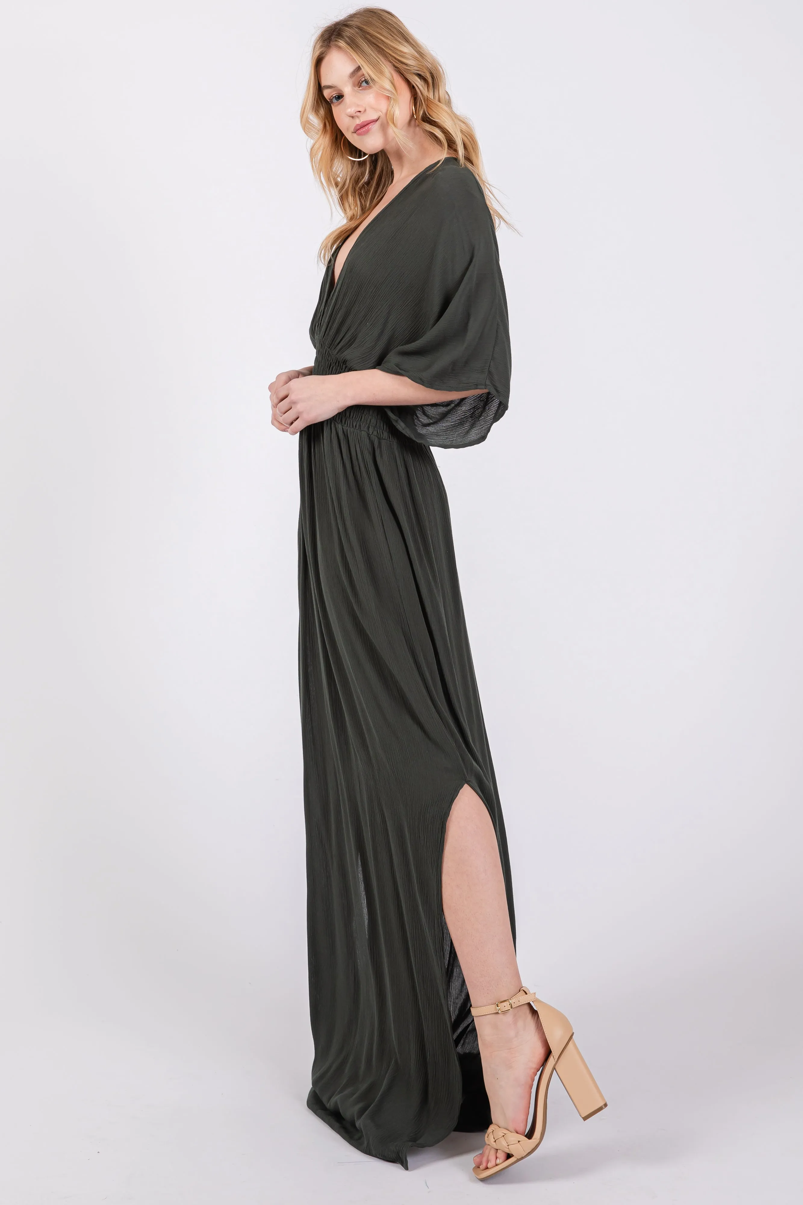 Olive Lightweight Deep V-Neck Maxi Dress sold by Pinkblush product image thumbnail 2