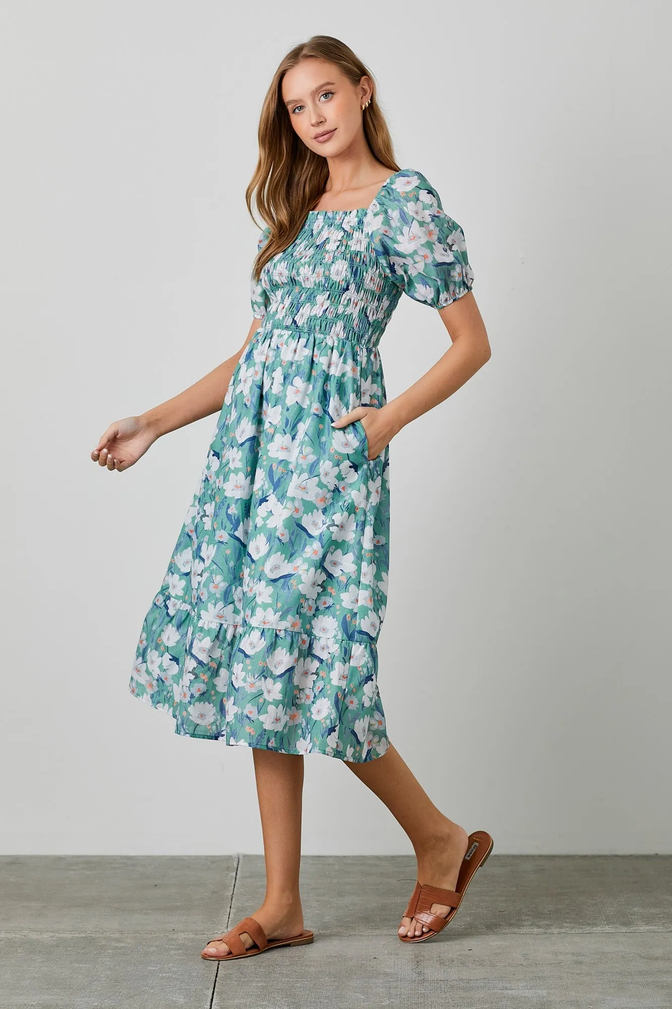 Jade Floral Smocked Midi Dress sold by Pinkblush product image thumbnail 2