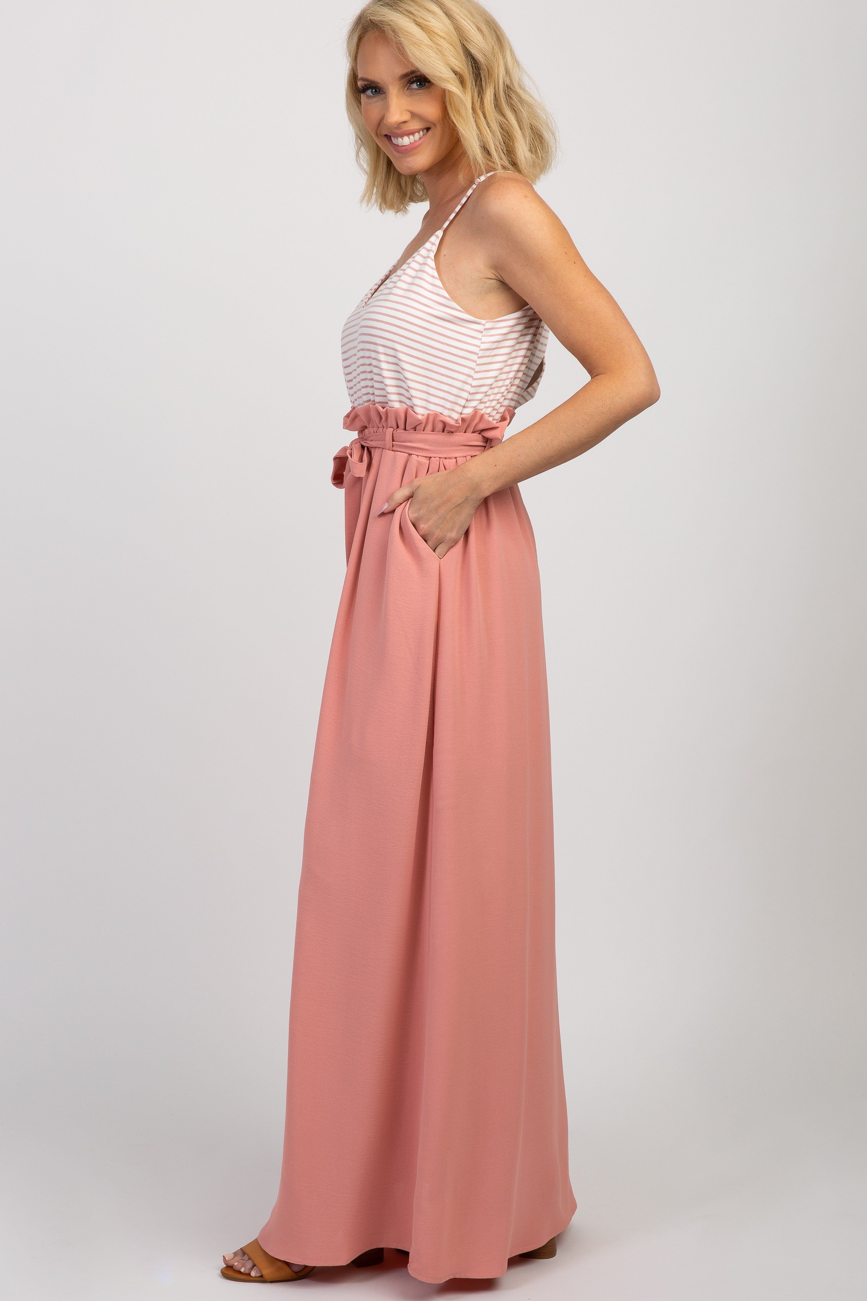 Pink Striped Colorblock Maxi Dress sold by Pinkblush product image thumbnail 2