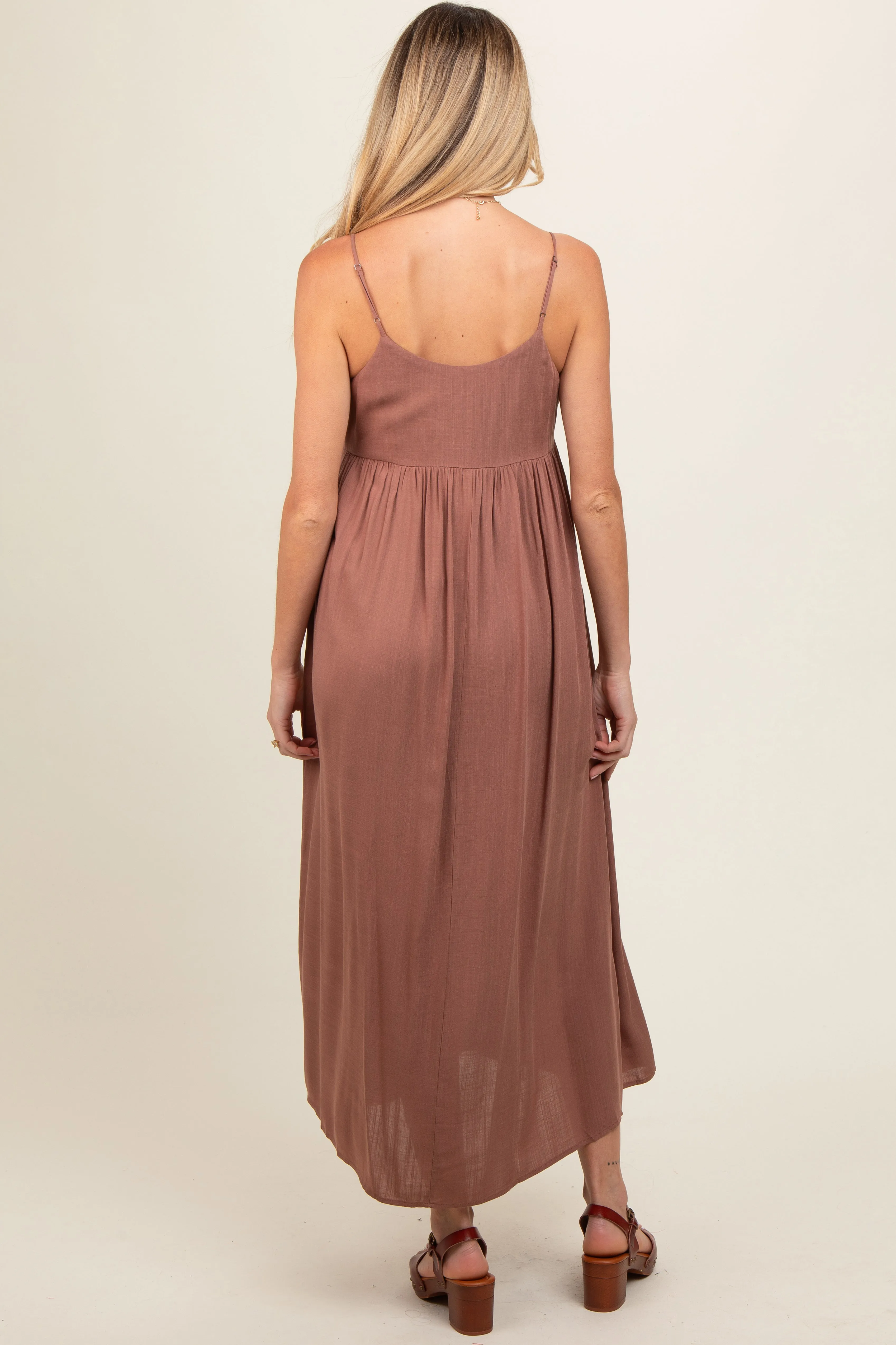 Mocha V-Neck Sleeveless Maternity Midi Dress sold by Pinkblush product image thumbnail 4