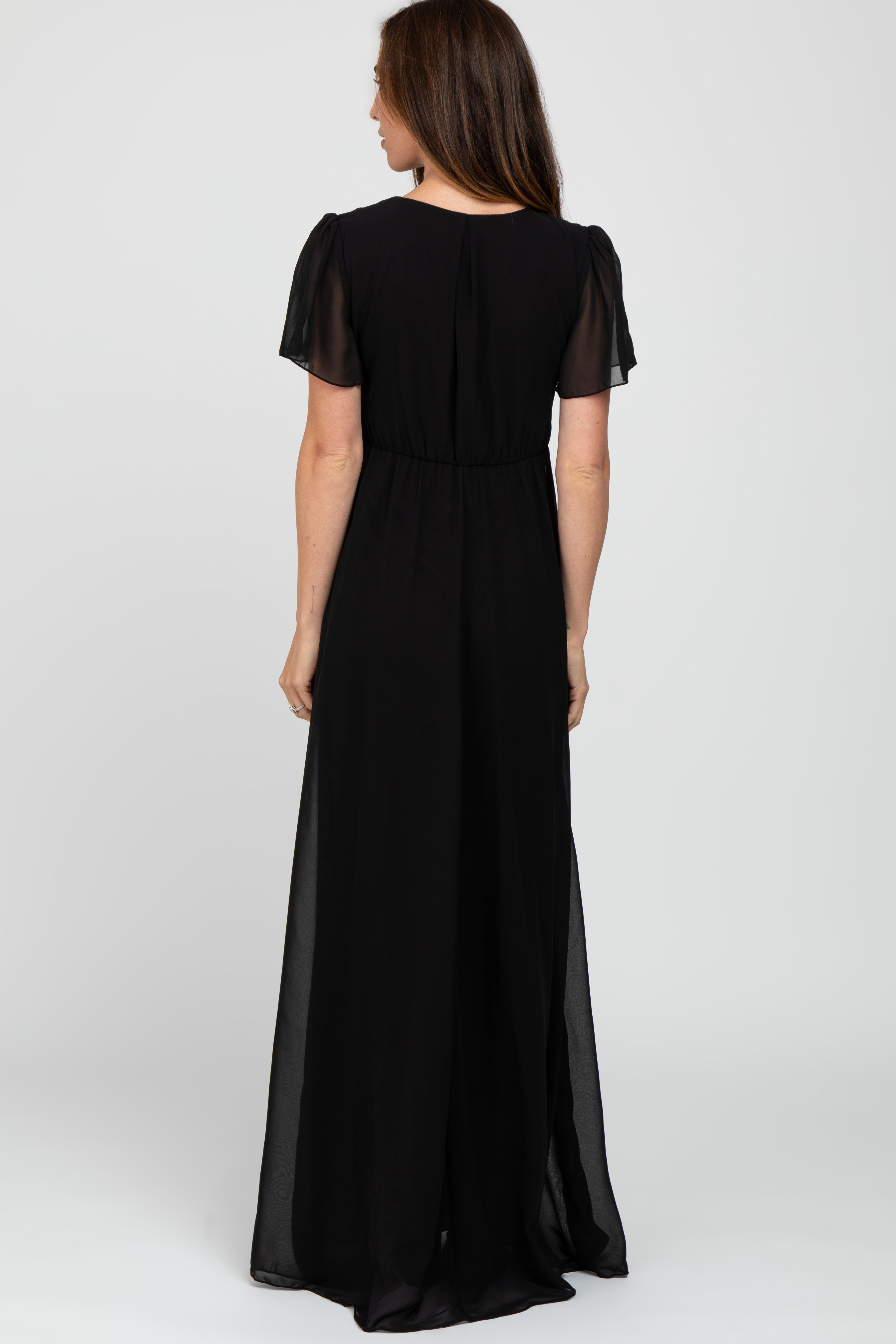 Black Chiffon Short Sleeve Maxi Dress sold by Pinkblush product image thumbnail 3