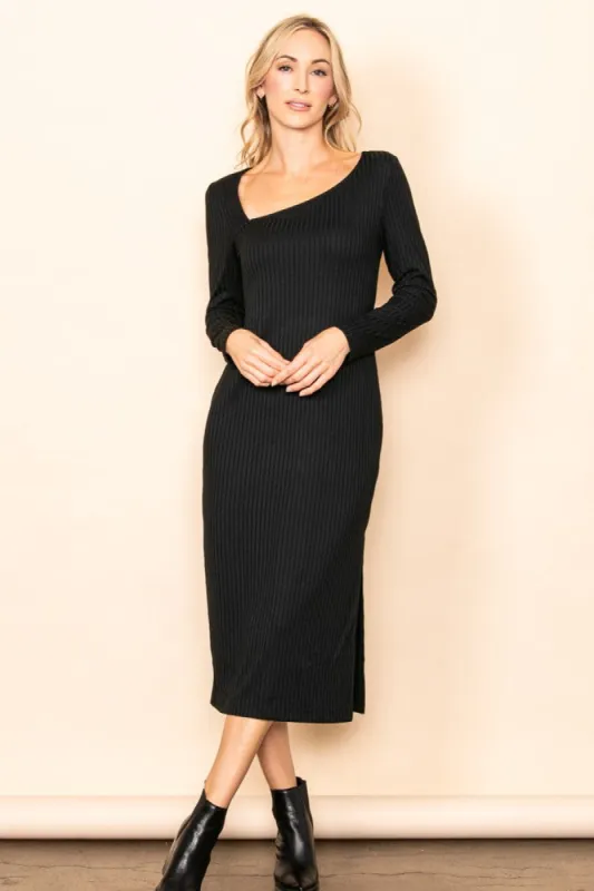 Black Ribbed Side Slit Midi Dress sold by Pinkblush