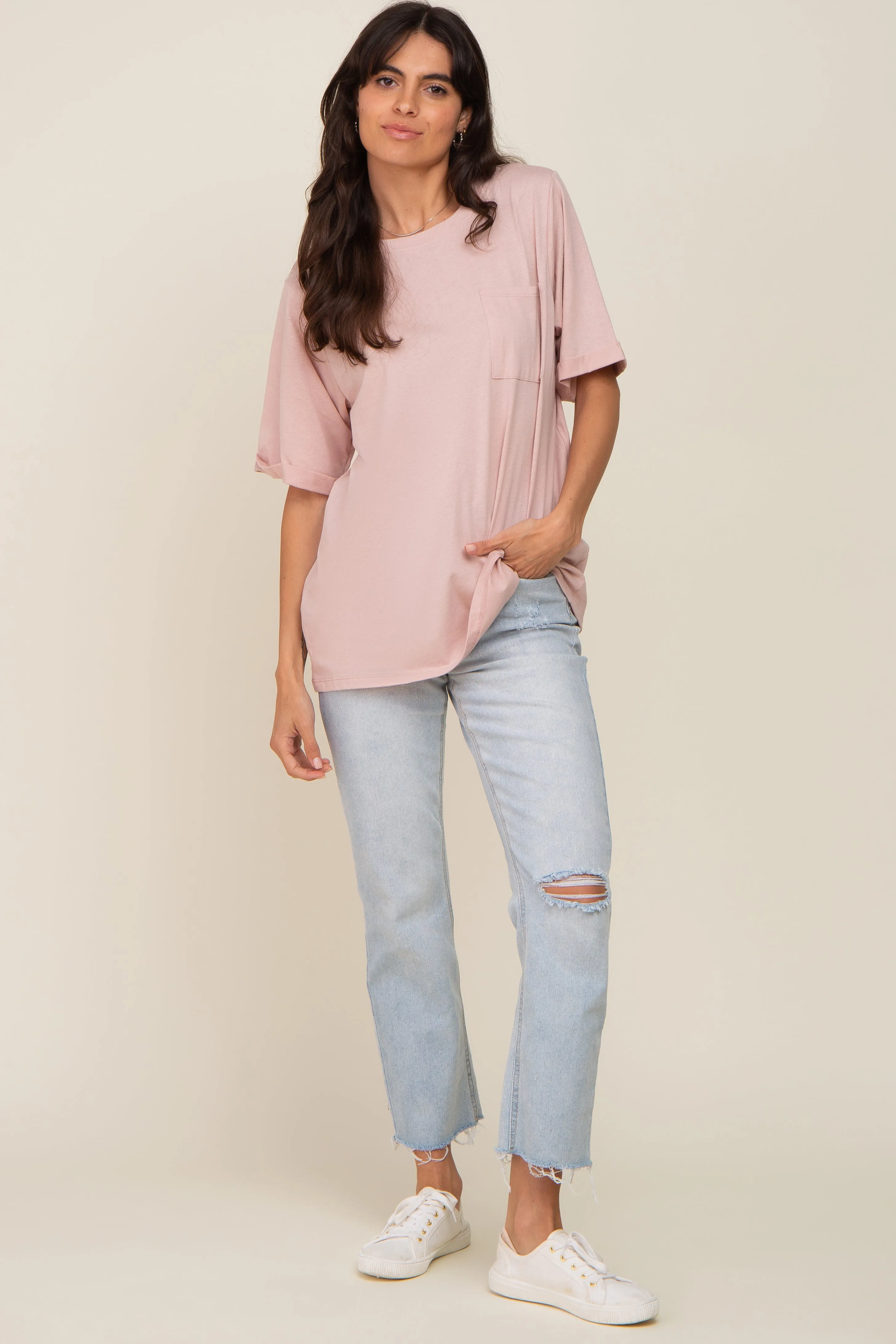Light Pink Oversized Pocket Front Short Sleeve Top sold by Pinkblush product image thumbnail 4