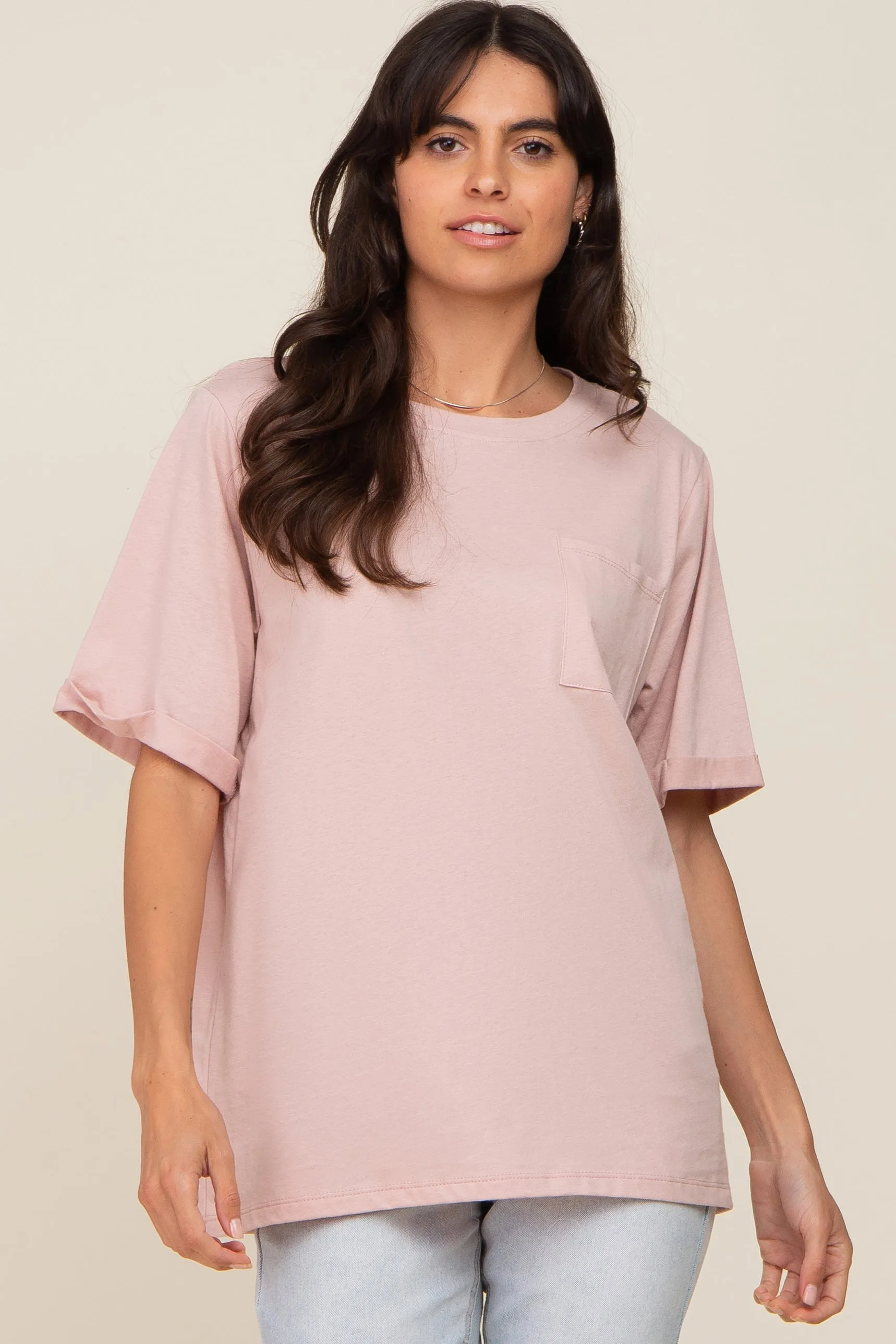 Light Pink Oversized Pocket Front Short Sleeve Top sold by Pinkblush