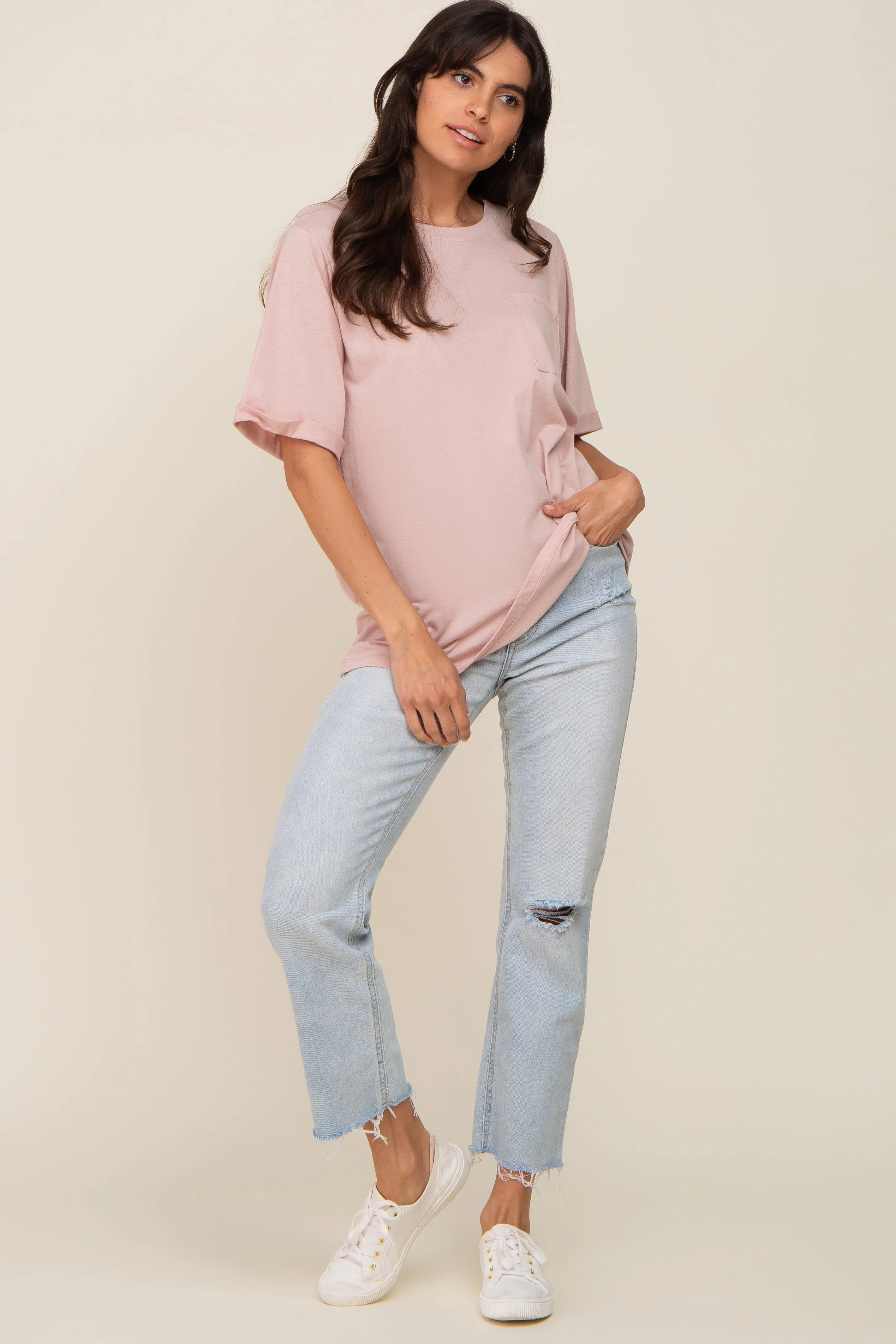 Light Pink Oversized Pocket Front Short Sleeve Top sold by Pinkblush product image thumbnail 5