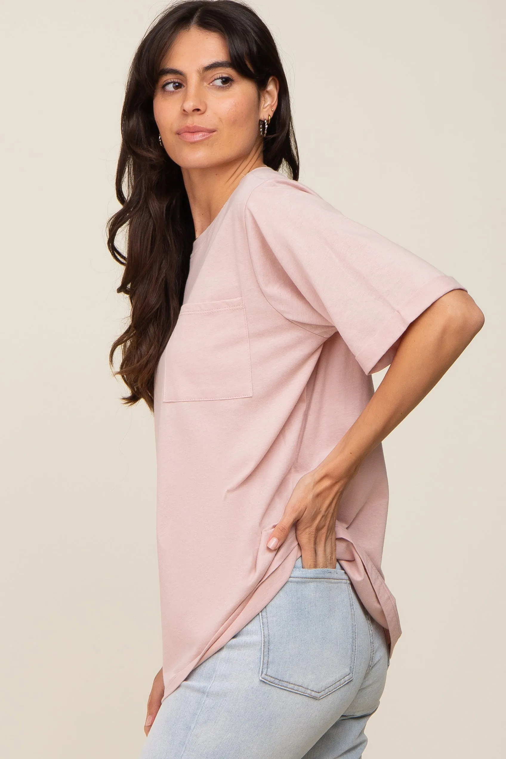 Light Pink Oversized Pocket Front Short Sleeve Top sold by Pinkblush product image thumbnail 2