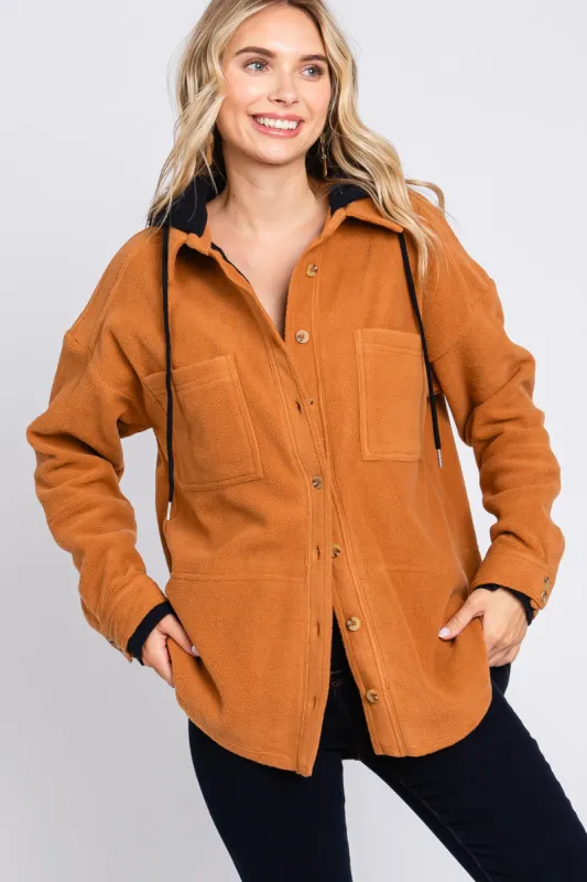 Camel Soft Hooded Shacket sold by Pinkblush