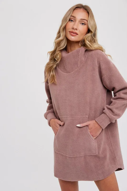 Mauve Fleece Hooded Long Sweater sold by Pinkblush