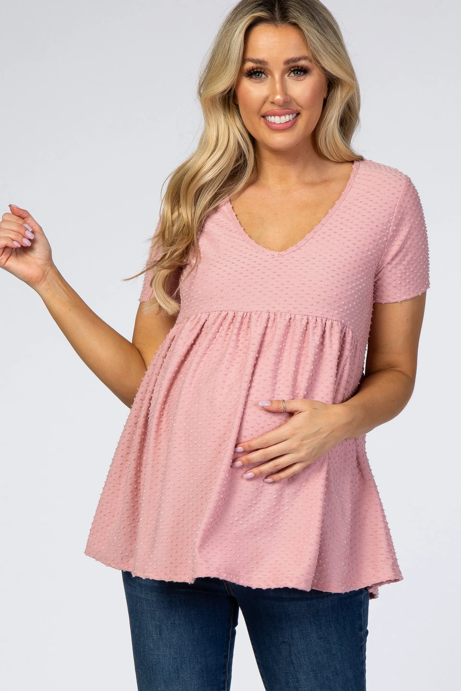 Mauve Swiss Dot Peplum Maternity Top sold by Pinkblush