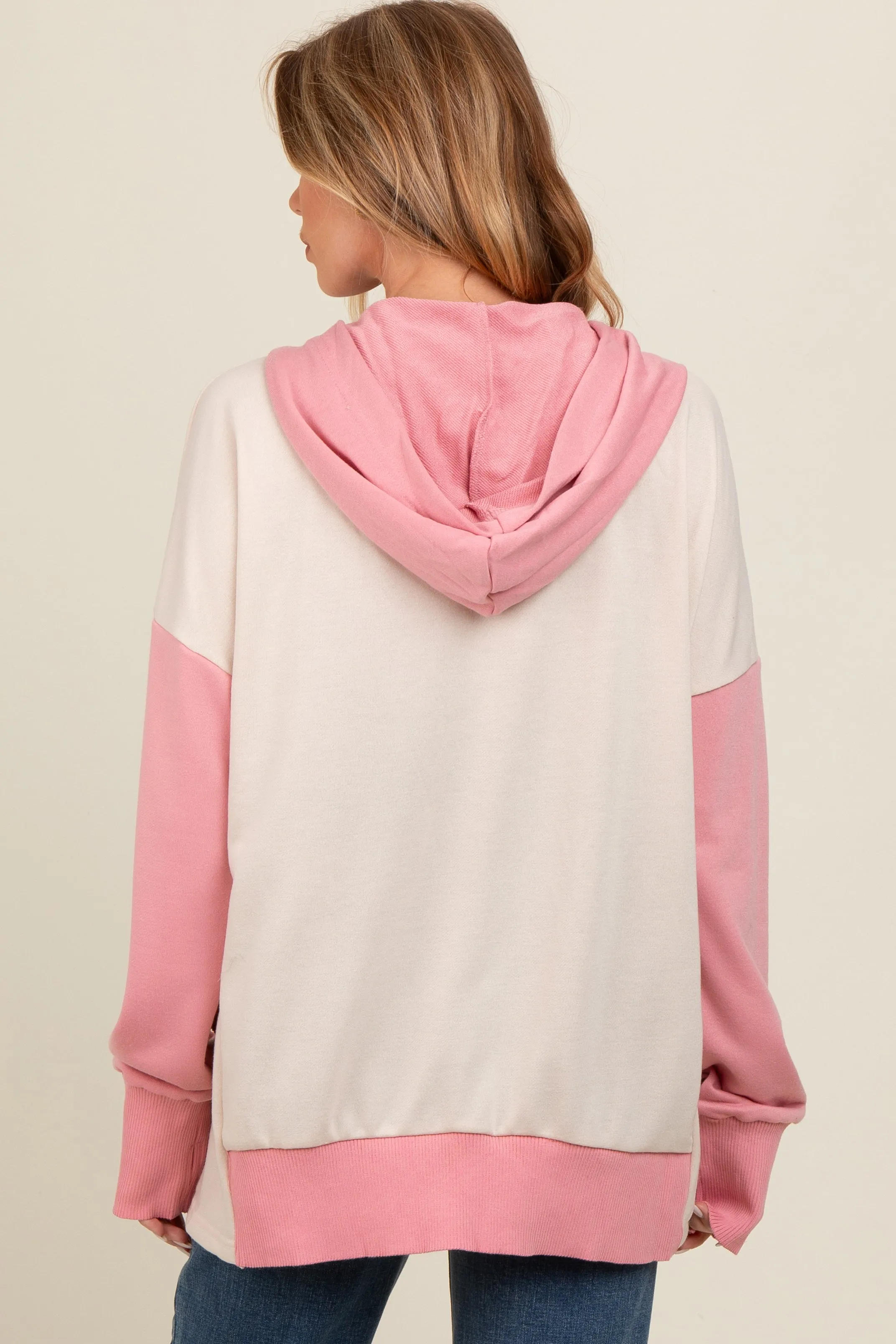 Beige Colorblock Relaxed Fit Maternity Hoodie sold by Pinkblush product image thumbnail 3