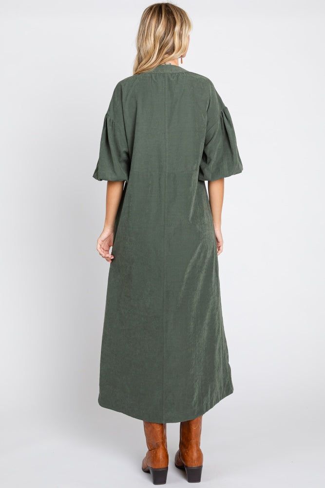 Forest Green Lace Up 3/4 Sleeve Side Slit Maxi Dress sold by Pinkblush product image thumbnail 3