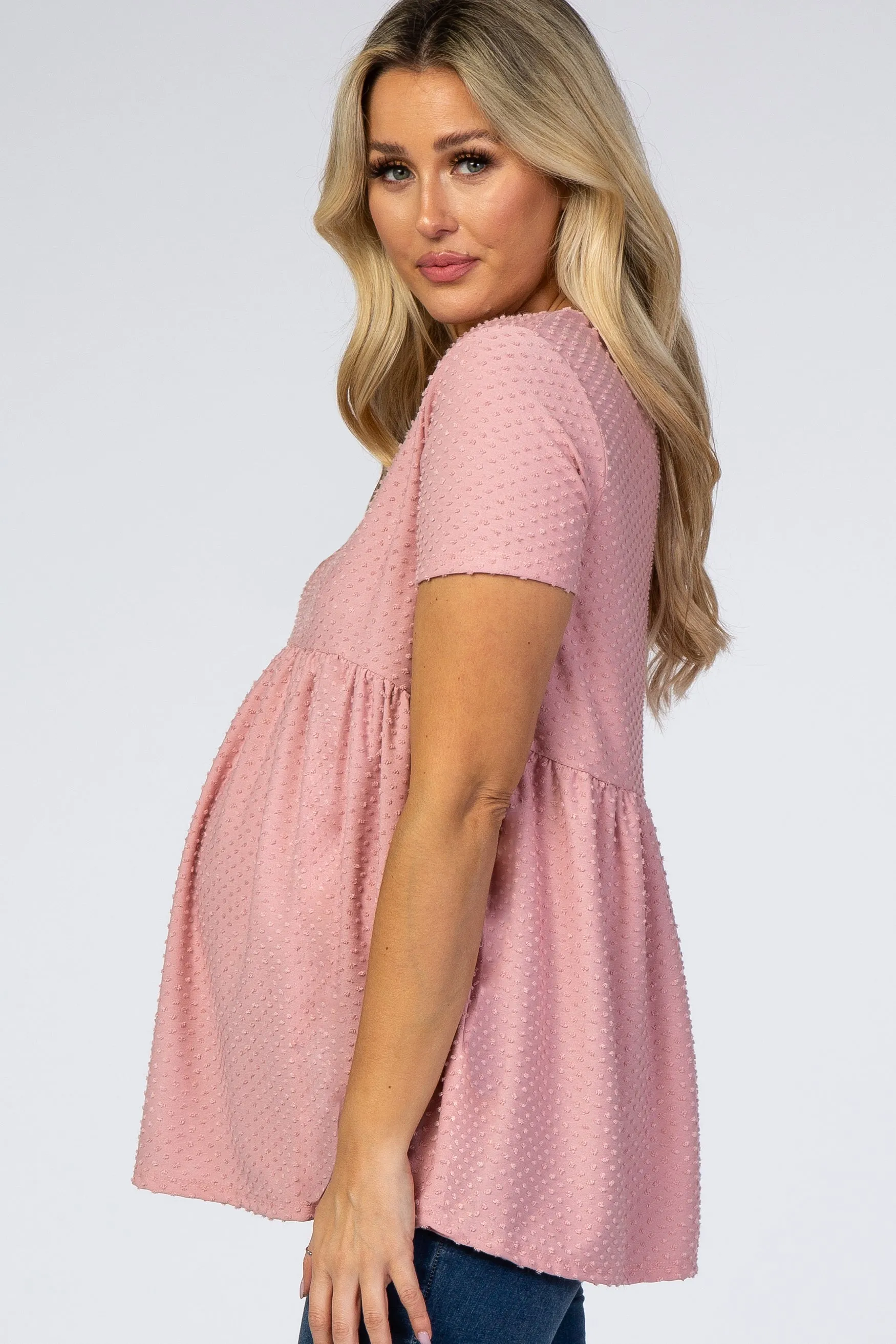Mauve Swiss Dot Peplum Maternity Top sold by Pinkblush product image thumbnail 2