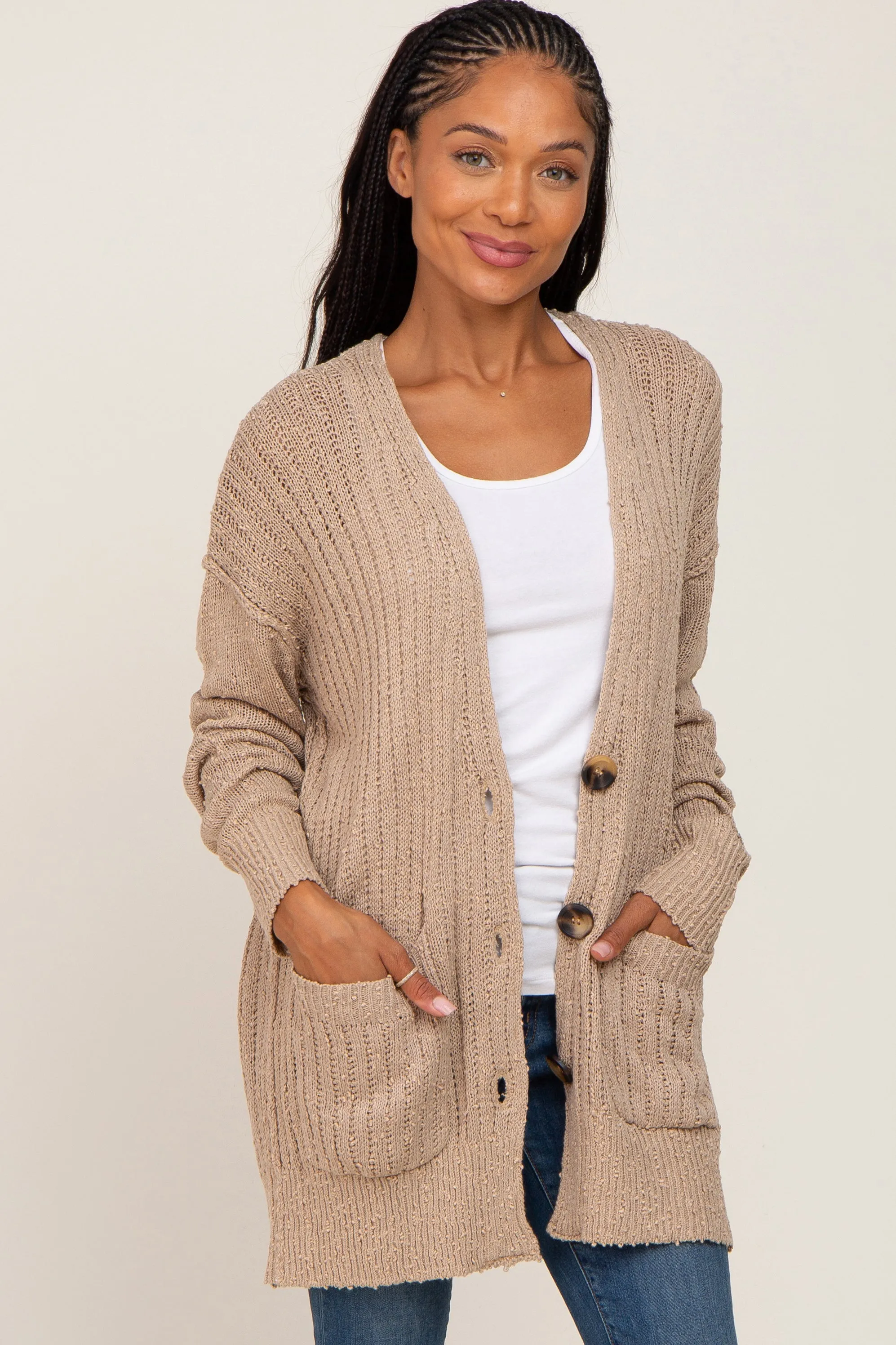 Beige Oversized Textured Knit Maternity Cardigan sold by Pinkblush product image thumbnail 5