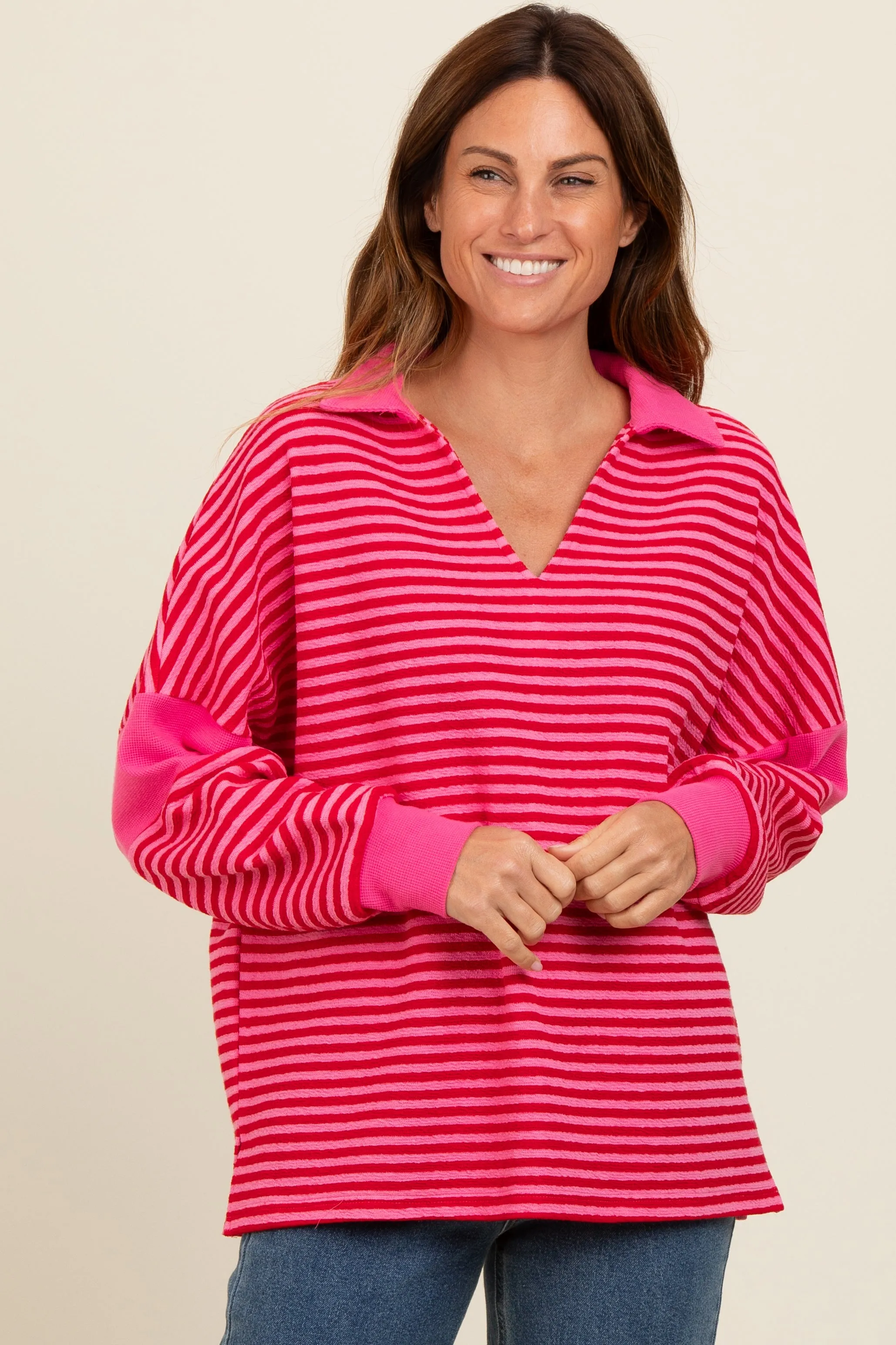 Fuchsia Striped Relaxed Fit Top sold by Pinkblush product image thumbnail 2