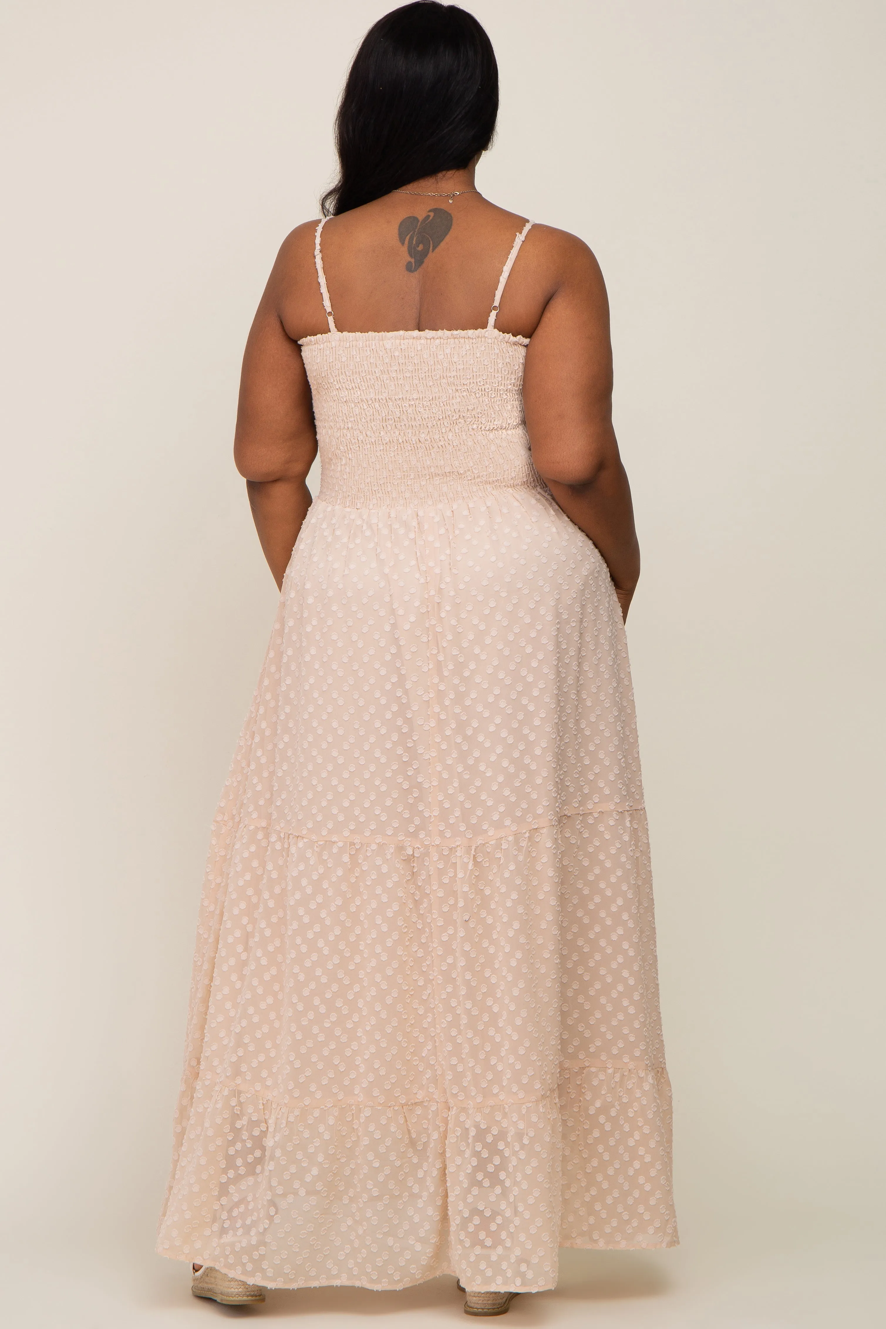 Beige Textured Dot Chiffon Sleeveless Plus Maxi Dress sold by Pinkblush product image thumbnail 3