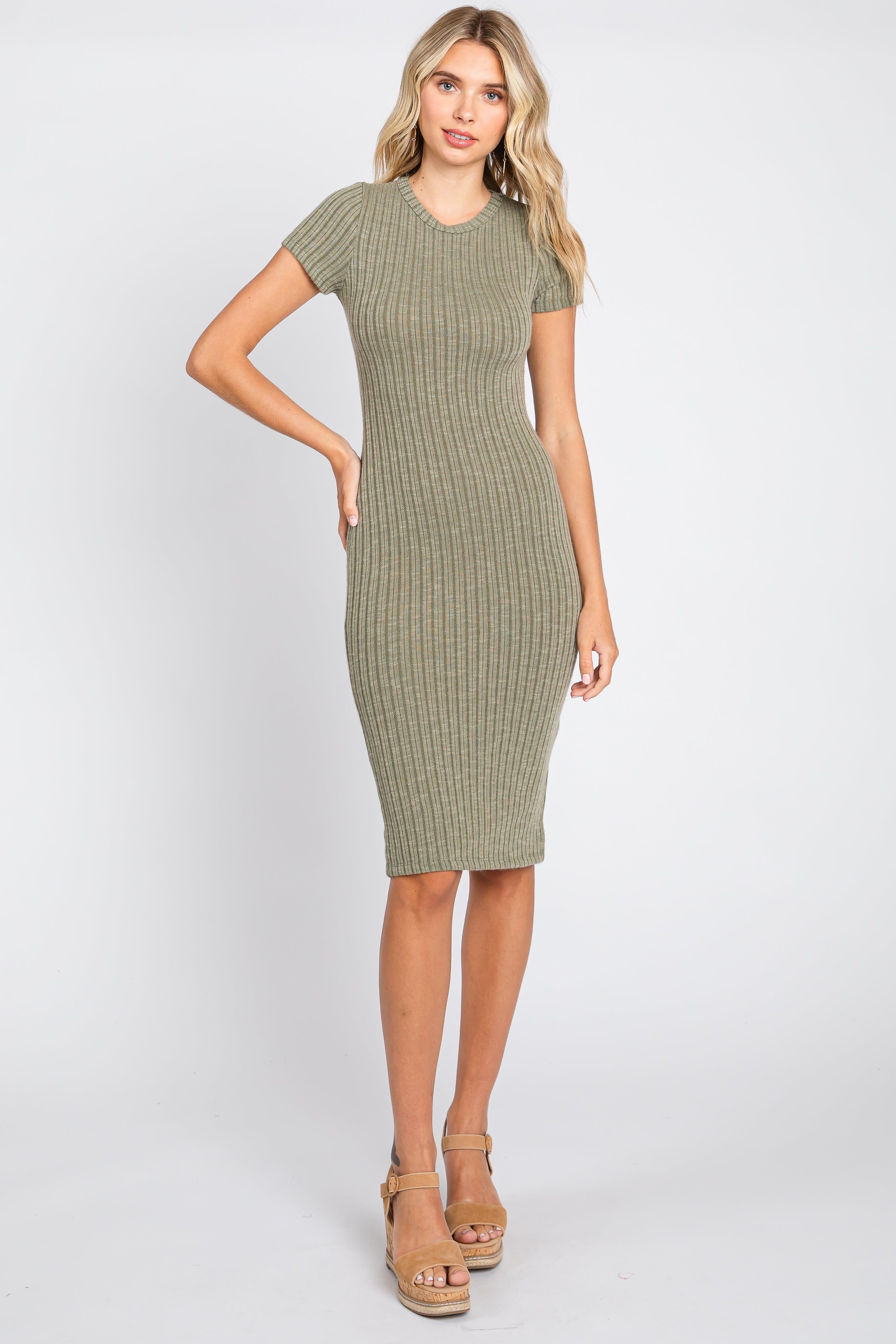 Light Olive Ribbed Fitted Maternity Dress sold by Pinkblush product image thumbnail 5