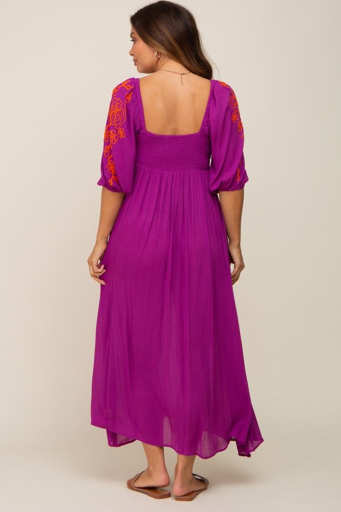 Magenta 3/4 Sleeve Embroidered Maternity Maxi Dress sold by Pinkblush product image thumbnail 3