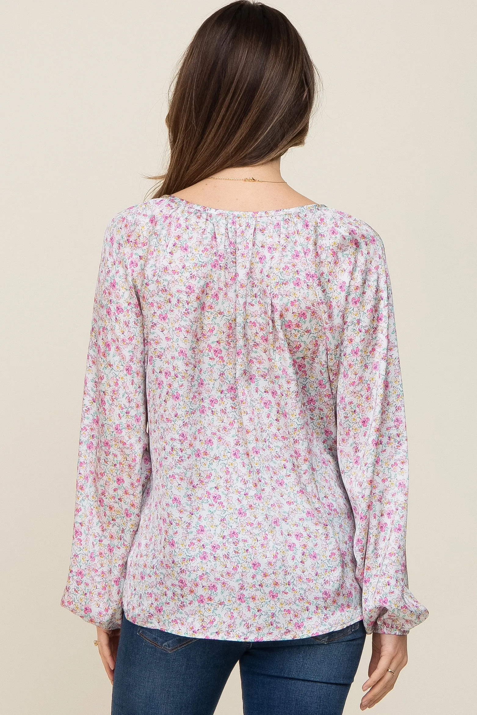 White Micro Floral Maternity Blouse sold by Pinkblush product image thumbnail 3