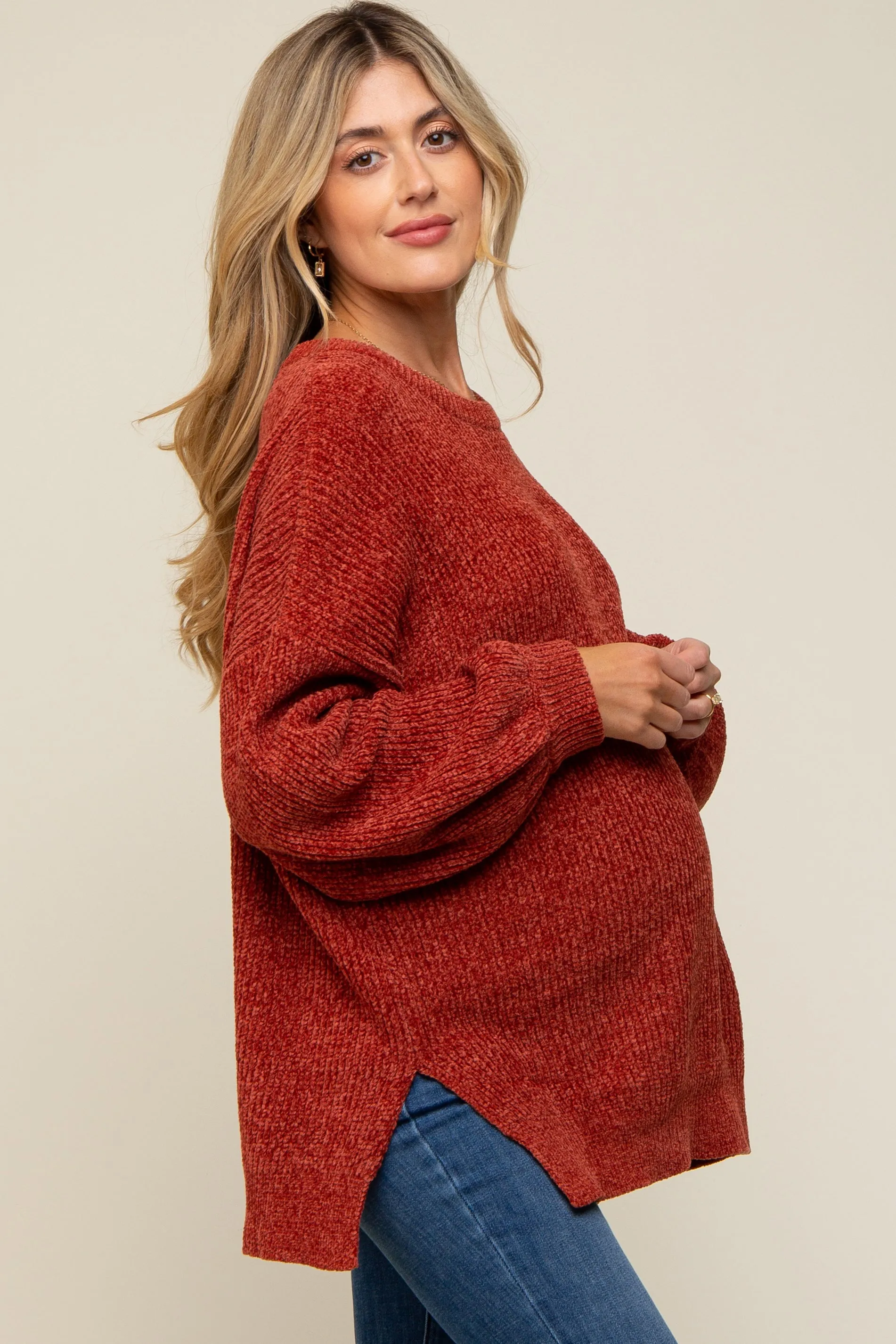 Rust Chenille Knit Balloon Sleeve Maternity Sweater sold by Pinkblush product image thumbnail 2
