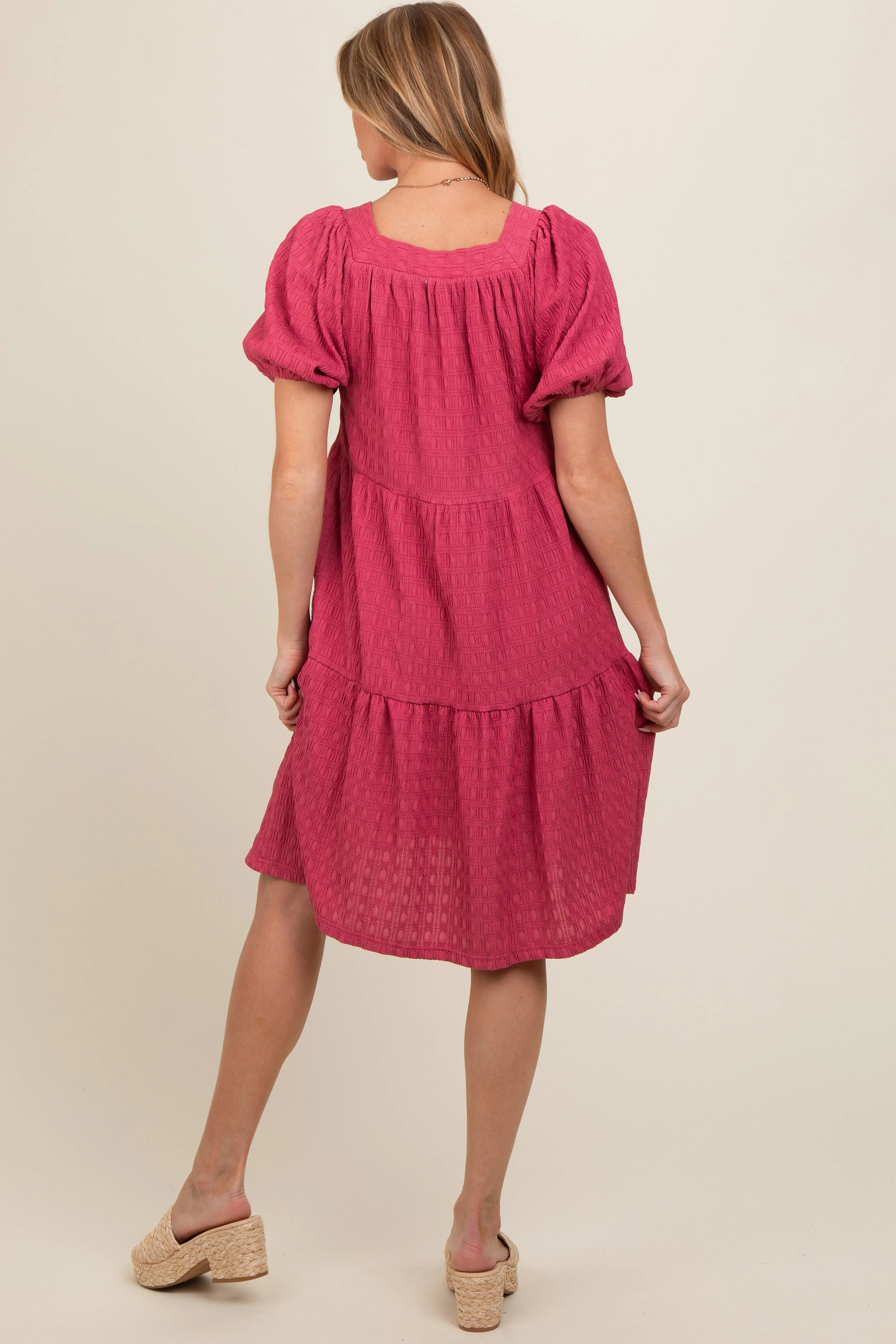 Pink Textured Tiered Puff Sleeve Maternity Dress sold by Pinkblush product image thumbnail 3