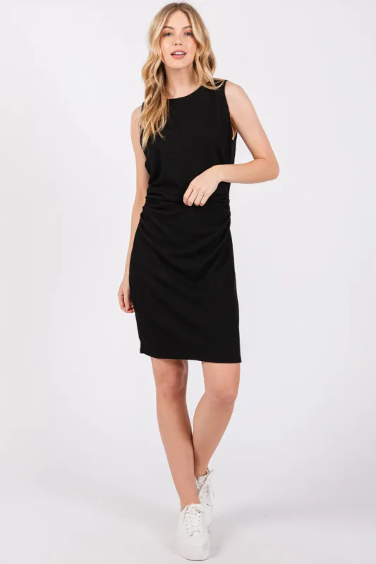 Black Ruched Sleeveless Fitted Dress sold by Pinkblush