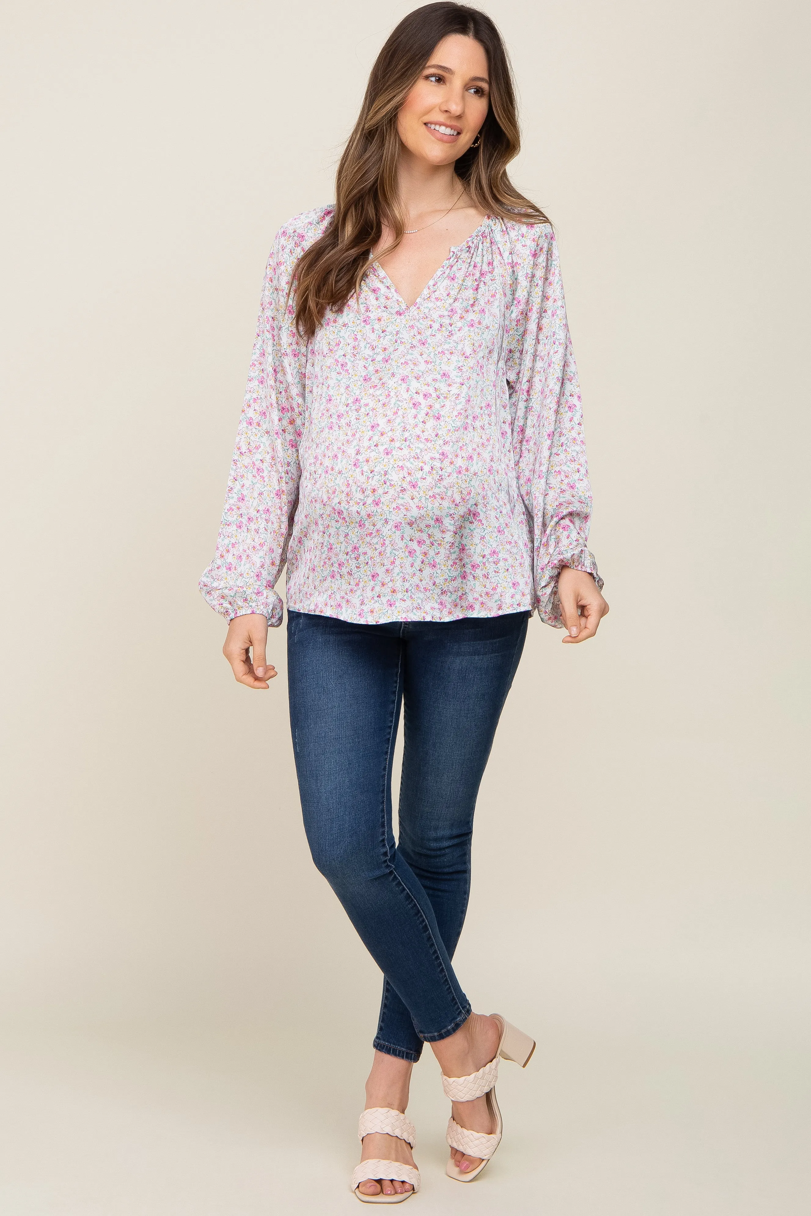 White Micro Floral Maternity Blouse sold by Pinkblush product image thumbnail 4