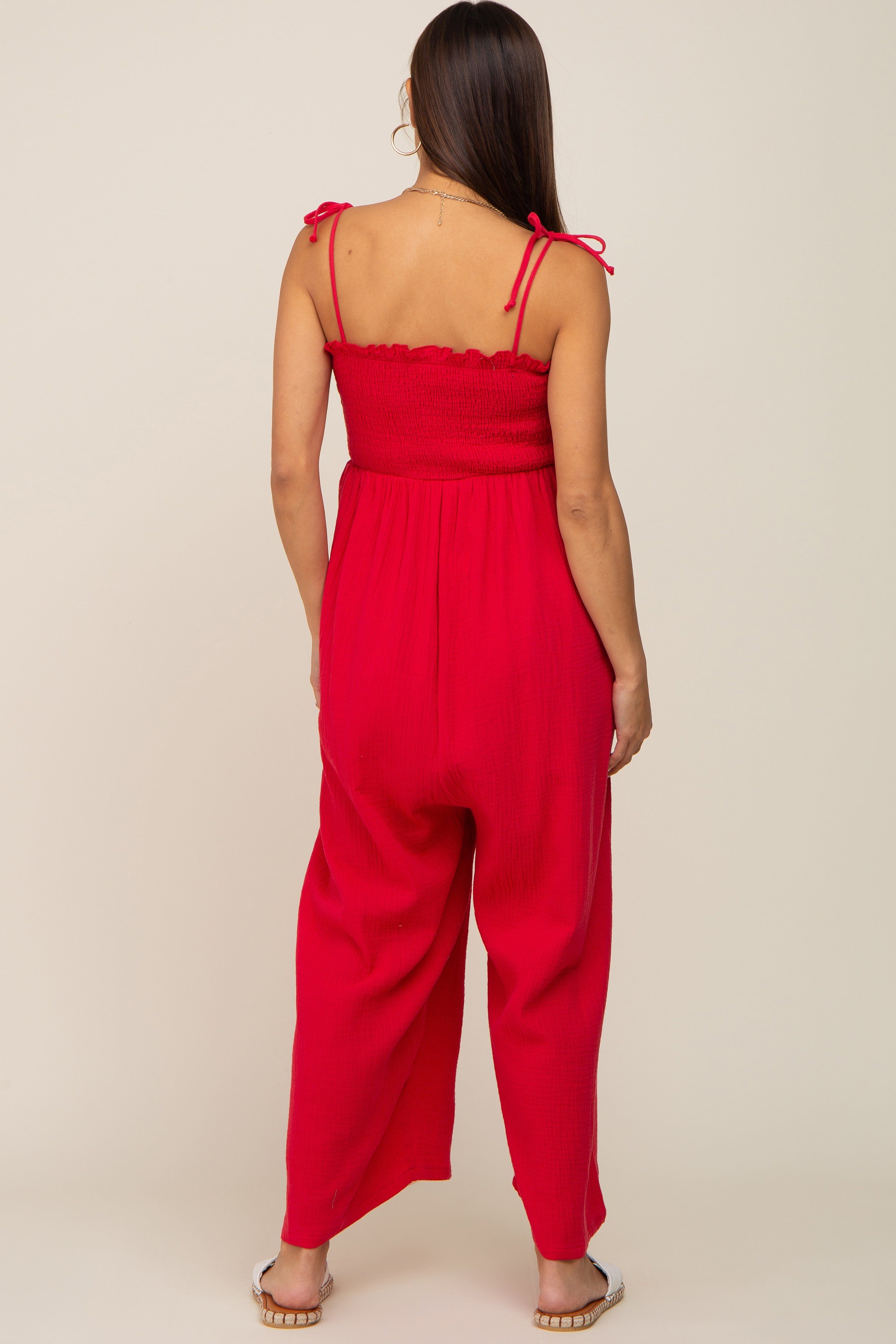 Red Sleeveless Cropped Maternity Jumpsuit sold by Pinkblush product image thumbnail 4