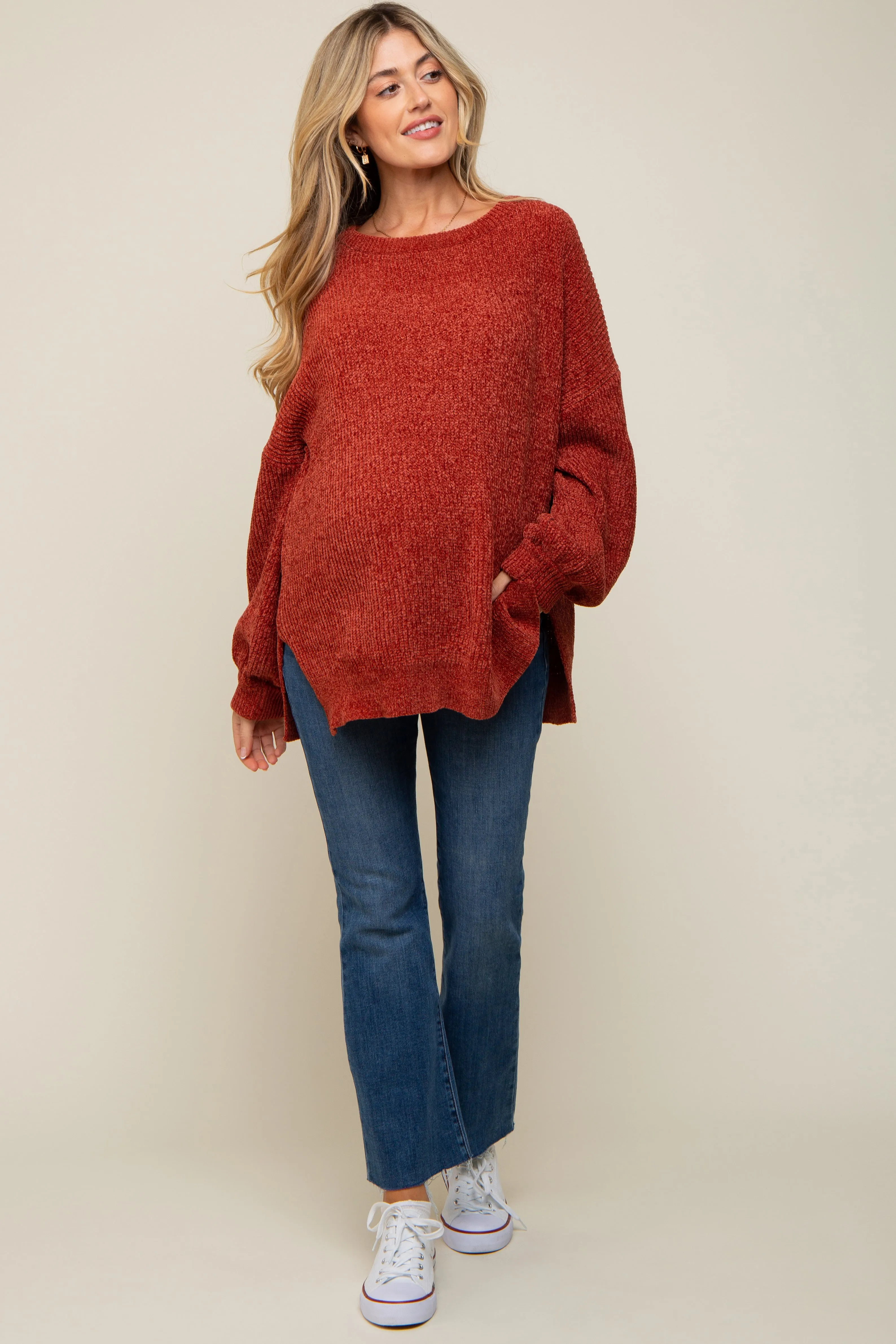 Rust Chenille Knit Balloon Sleeve Maternity Sweater sold by Pinkblush product image thumbnail 4