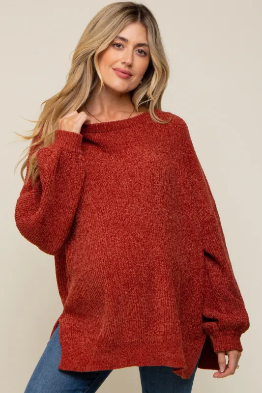 Rust Chenille Knit Balloon Sleeve Maternity Sweater sold by Pinkblush