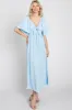 Light Blue Textured Dot Front Tie Ruffle Sleeve Midi Dress sold by Pinkblush