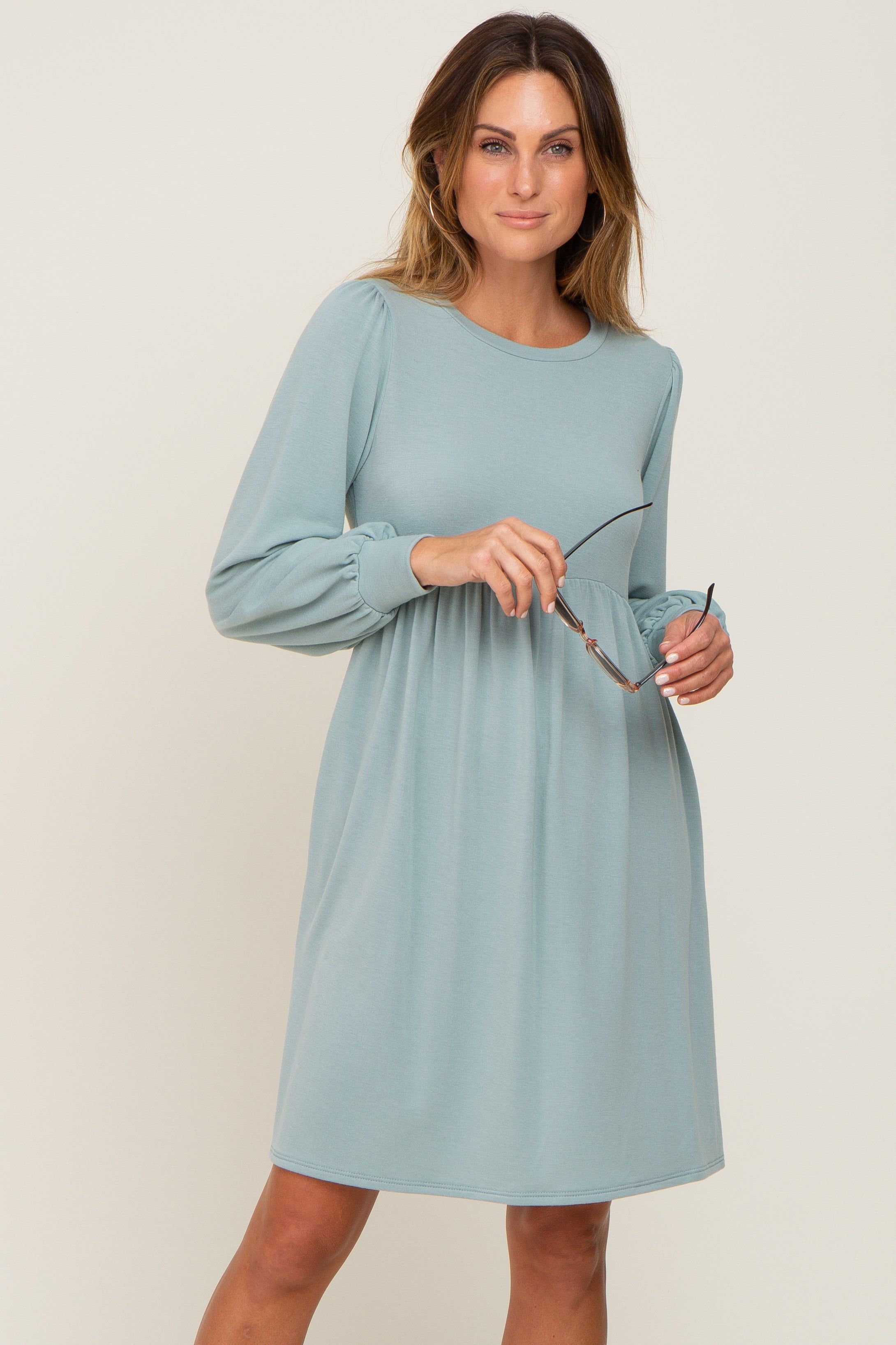 Sage Terry Knit Long Sleeve Maternity Dress sold by Pinkblush product image thumbnail 5