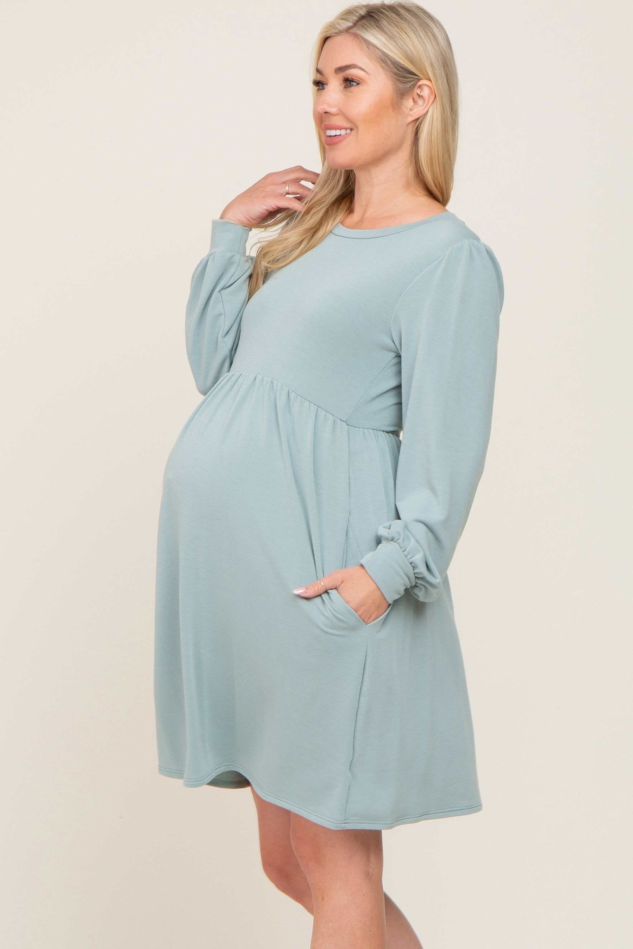 Sage Terry Knit Long Sleeve Maternity Dress sold by Pinkblush product image thumbnail 2