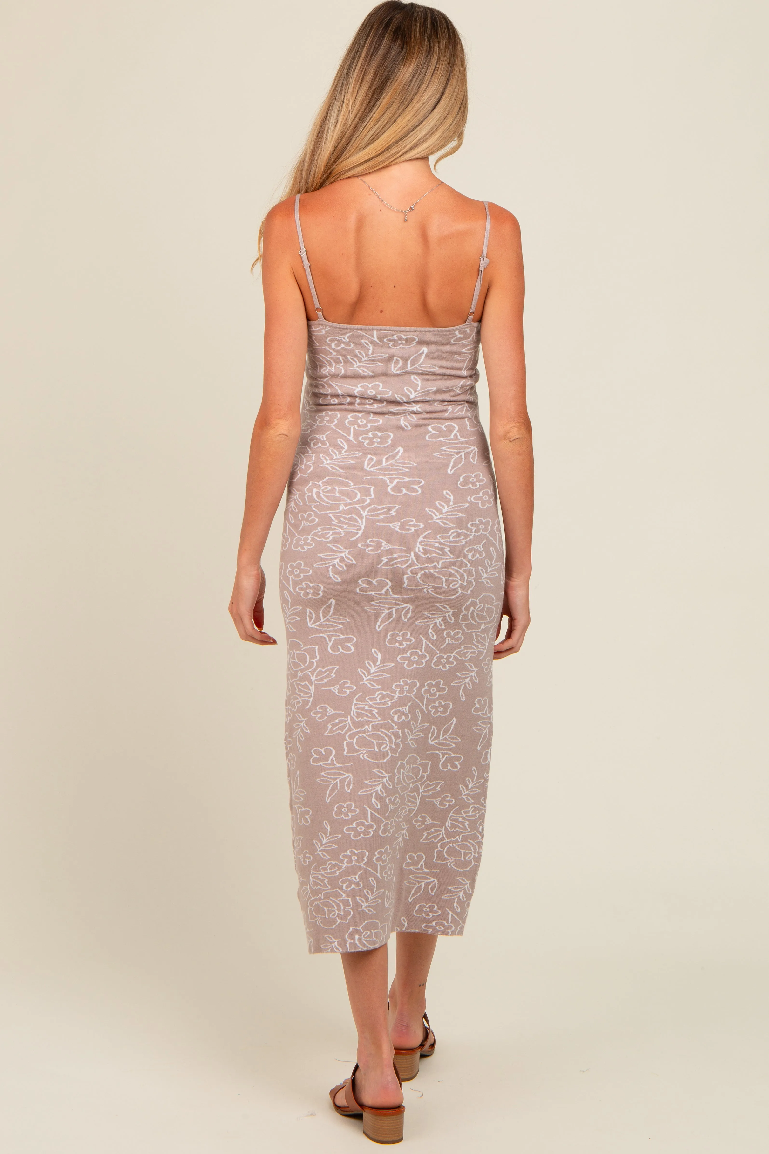 Beige Floral Knit Fitted Maternity Midi Dress sold by Pinkblush product image thumbnail 4